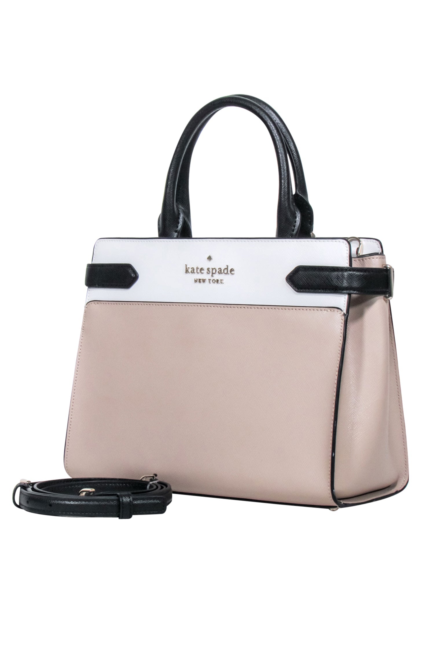 Kate Spade - Chic Beige, White & Black Saffiano Staci Leather Satchel