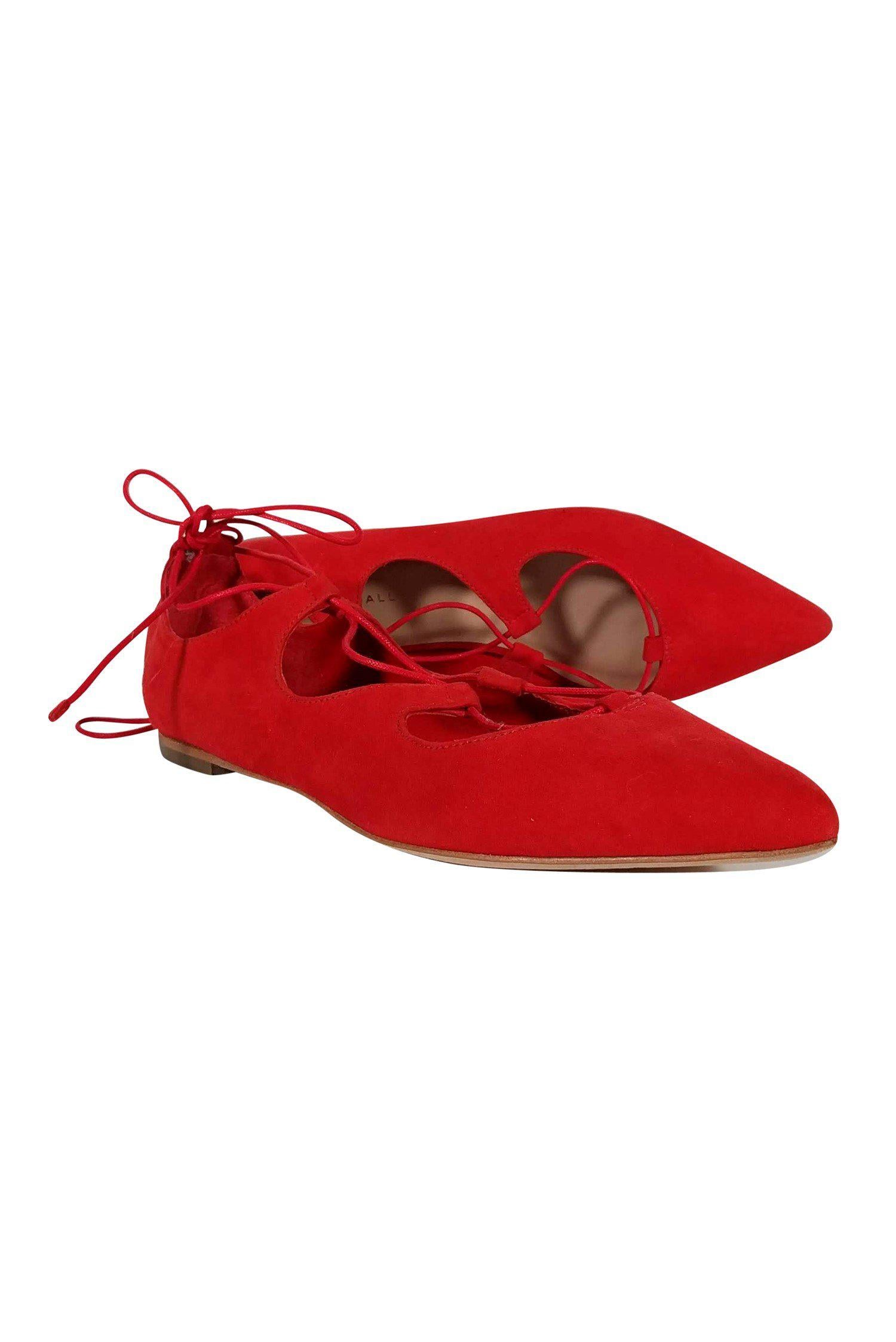 Loeffler Randall Red Ambra Suede Lace - Up Flats (Size 9) - A Must - Have Fashion Statement!