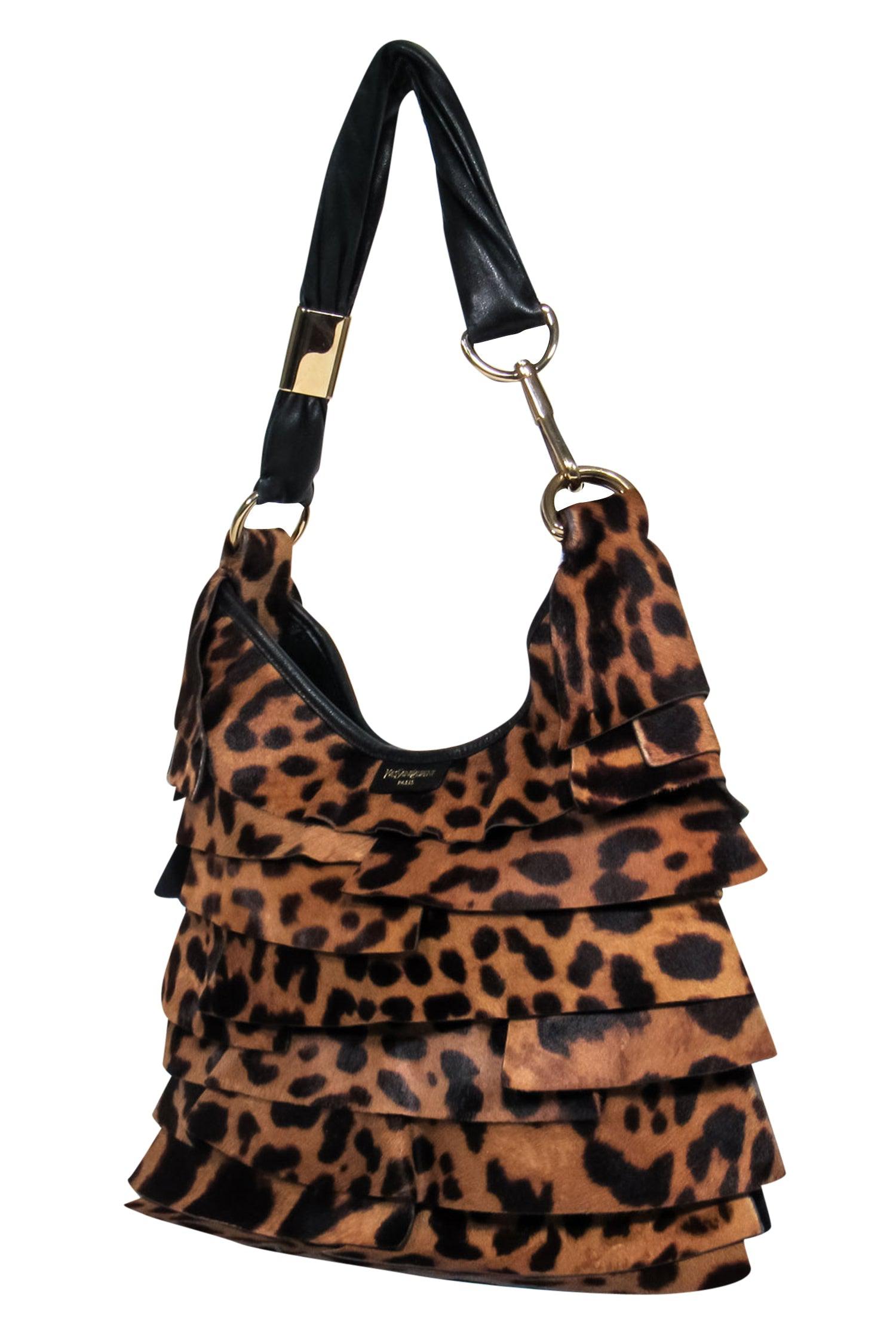 Yves Saint Laurent - Exquisite Brown Leopard Print Calf Hair Tiered Shoulder Bag