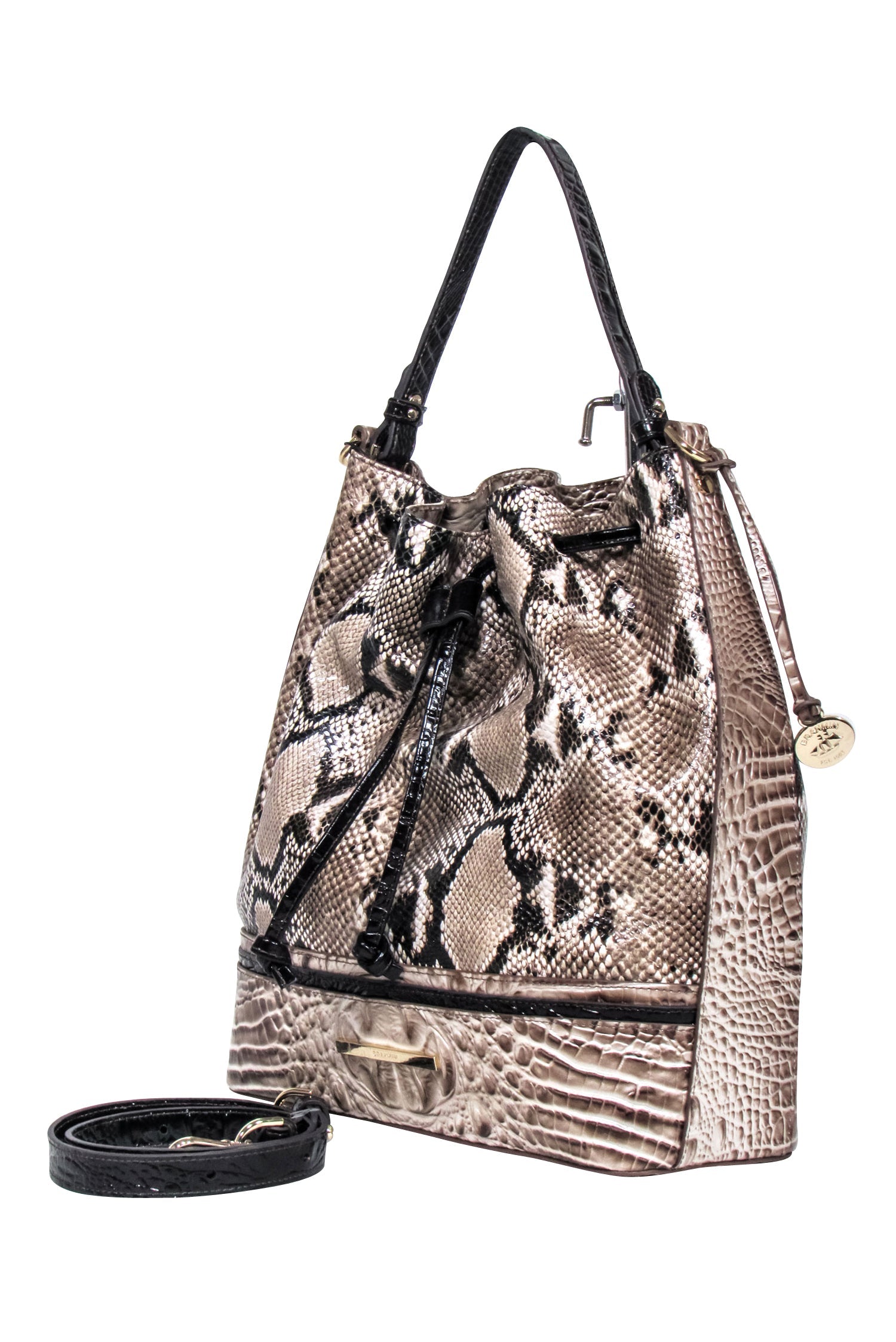 Brahmin - Stunning Beige & Black Reptile Textured Large Bucket Bag