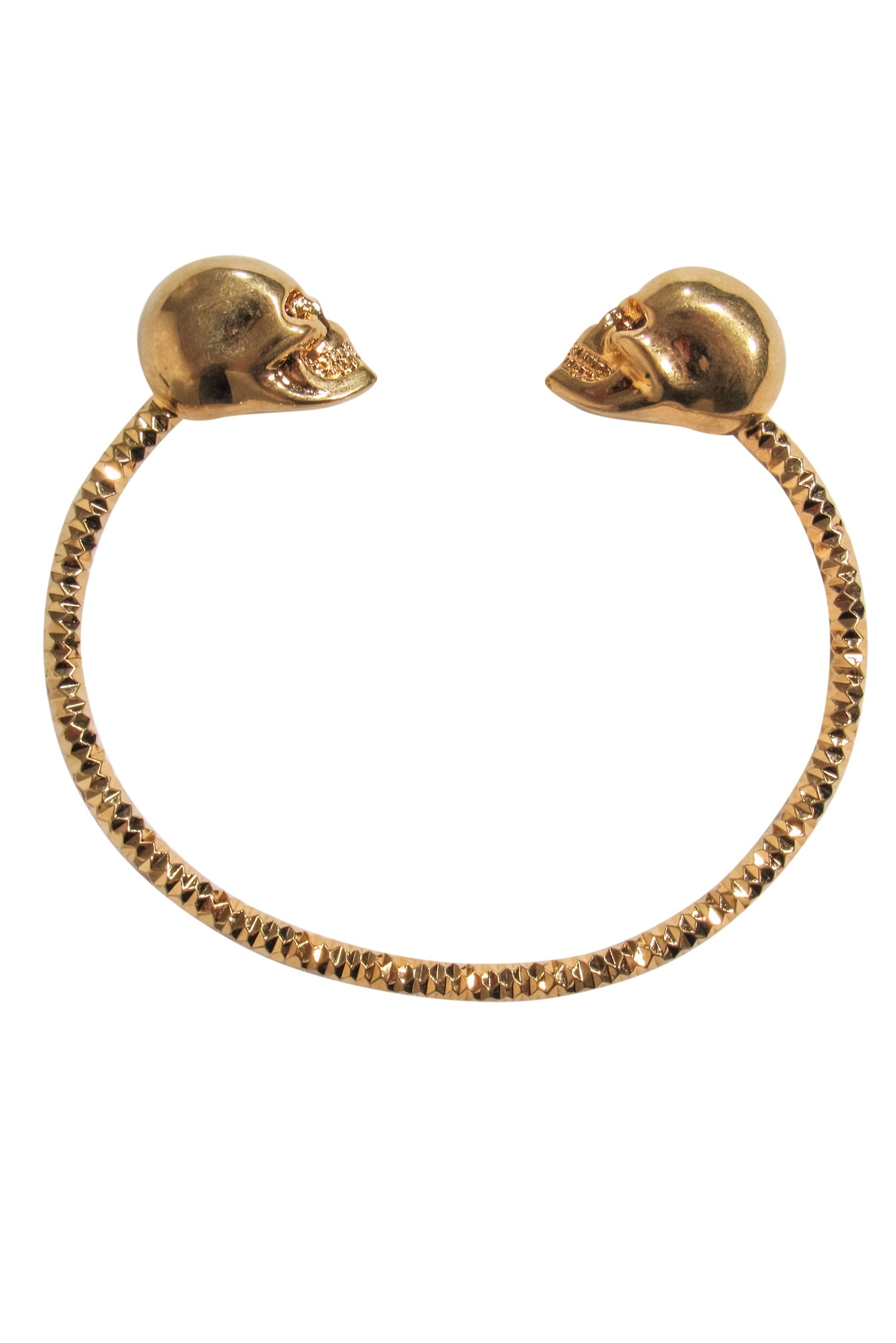 Alexander McQueen Gold Twin Skull Textured Embellished Bangle - A Gothic Delight