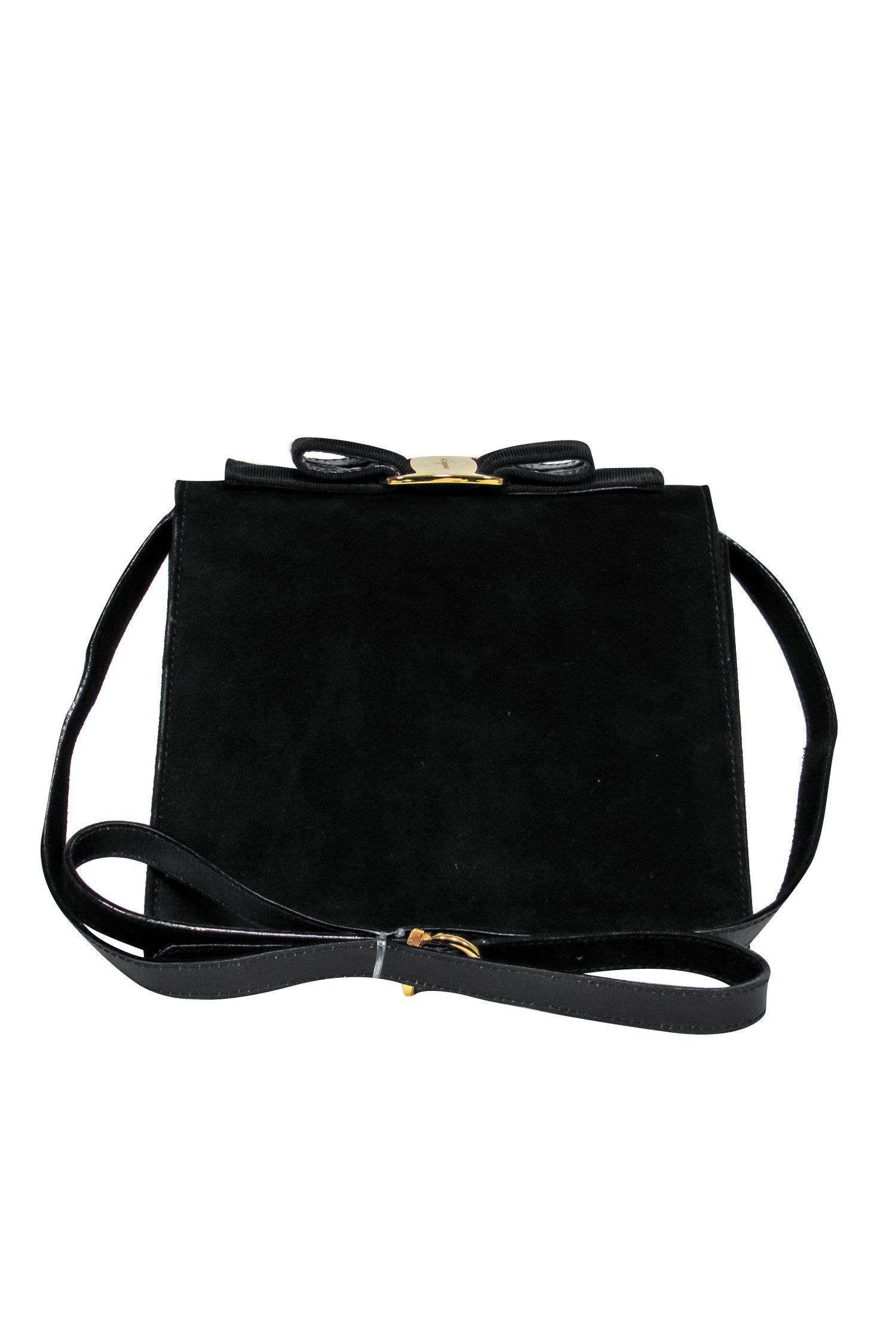 Ferragamo - Stunning Black Suede Flap Crossbody with Bow Detail