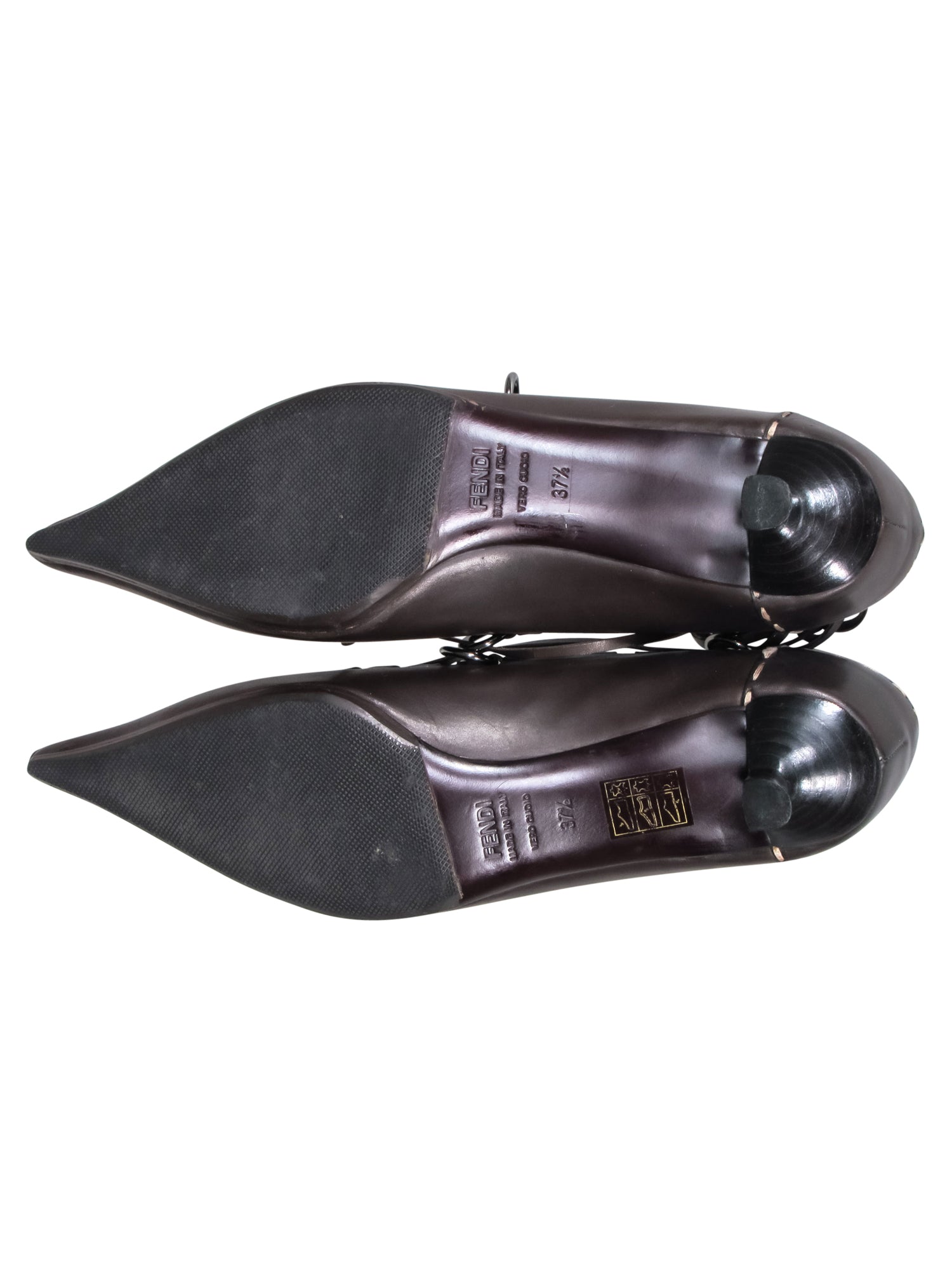 Fendi Brown Leather Pointy Toe Lace - Up Kitten Heels in Size 7.5: Vintage Glam!