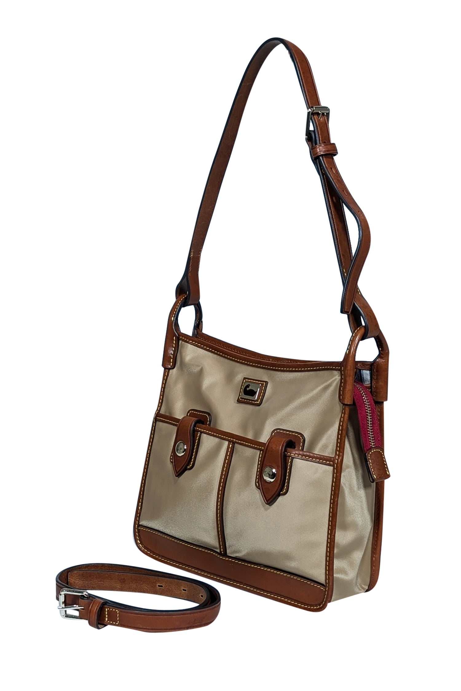 Dooney & Bourke - Stunning Beige Nylon Shoulder Bag with Leather Accents