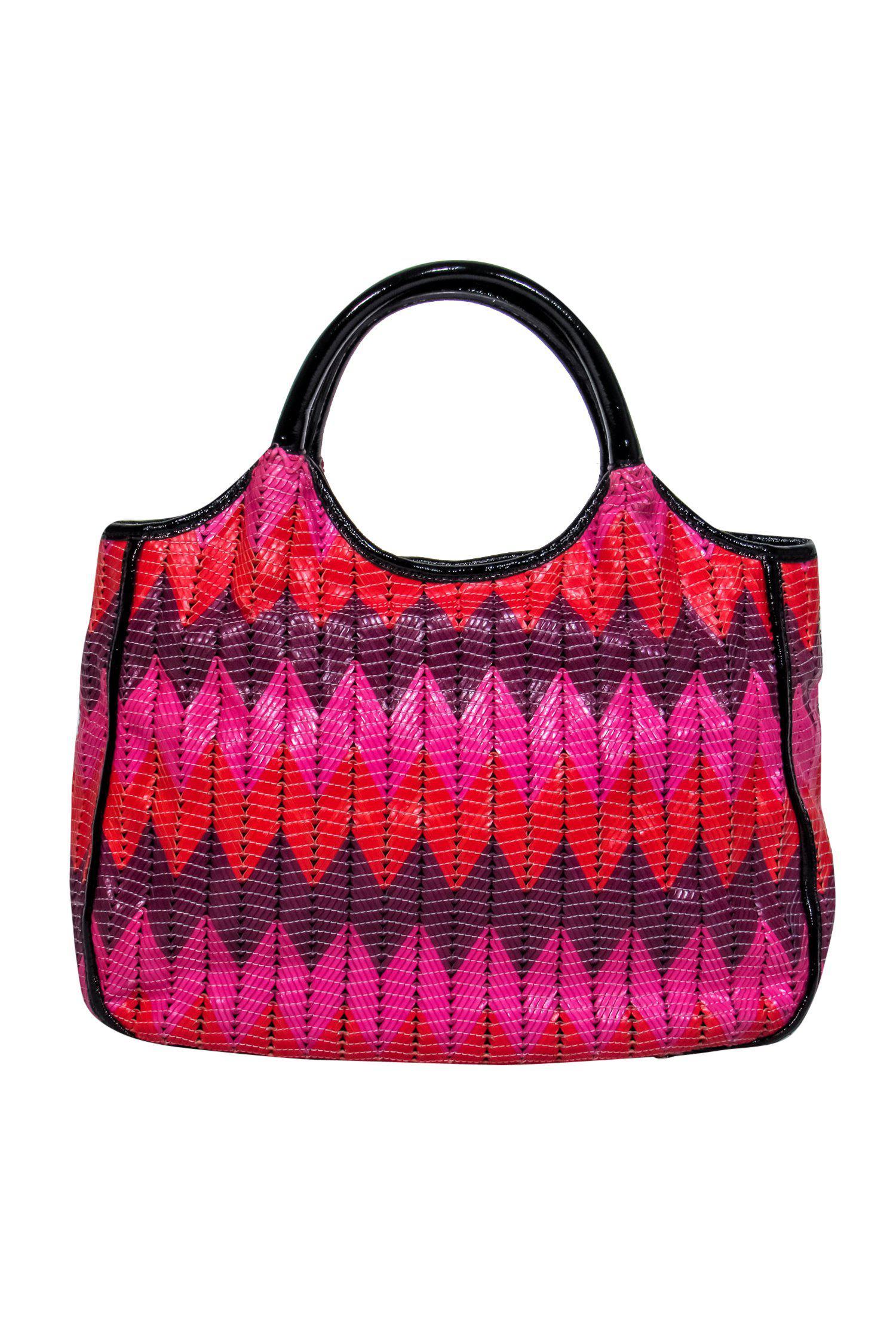 Kate Spade - Vibrant Purple, Pink & Red Woven Chevron Basket Handbag