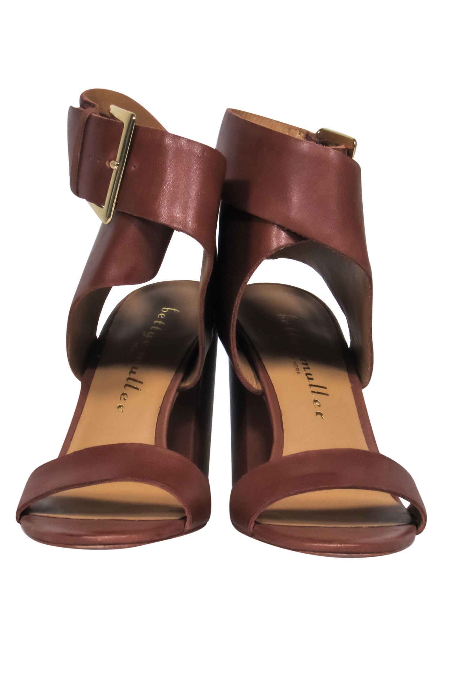 Bettye Muller's Brown Leather Wide Ankle Strap Sandal Heels - Size 7, Irresistible Style!