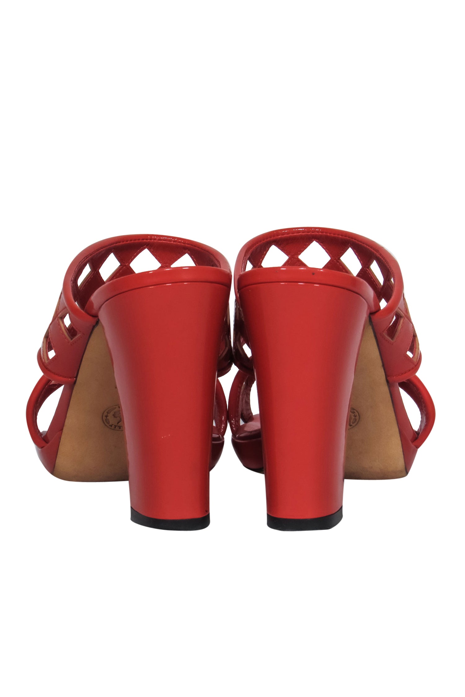 Bally's Stunning Deep Orange Patent Leather Cutout Sandals - Size 7.5!