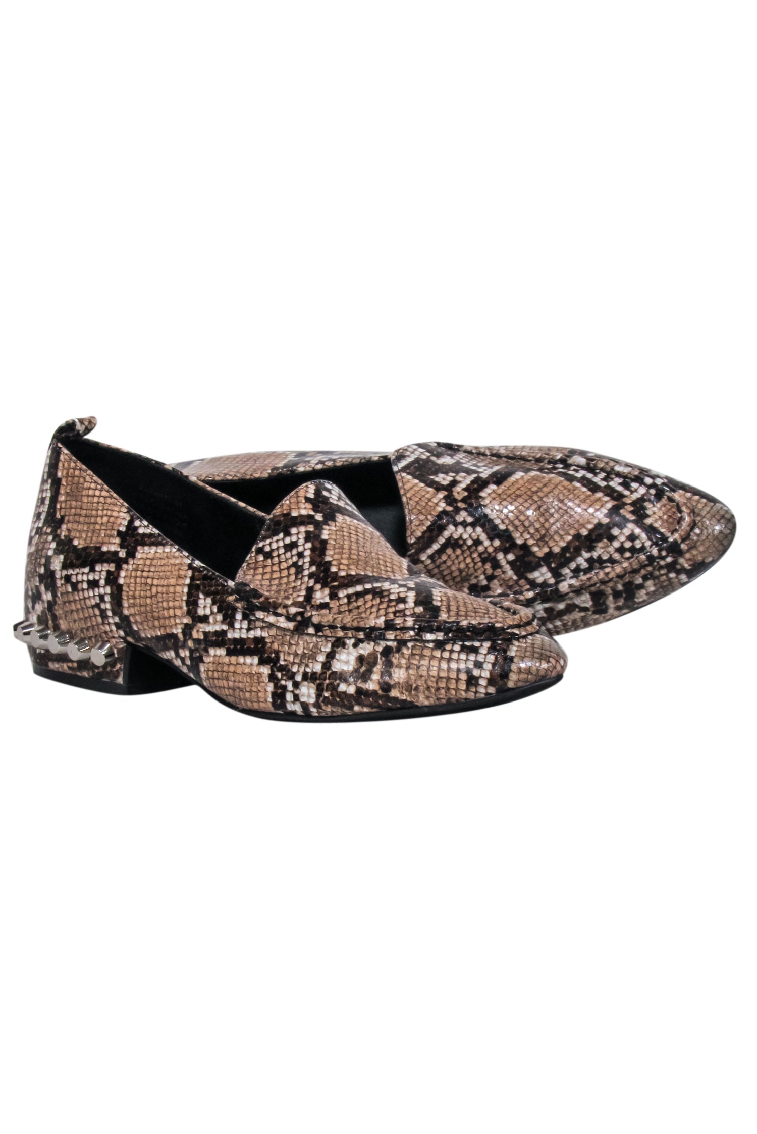 Jeffrey Campbell Taupe & Brown Snake Print Studded Loafers - Size 7M