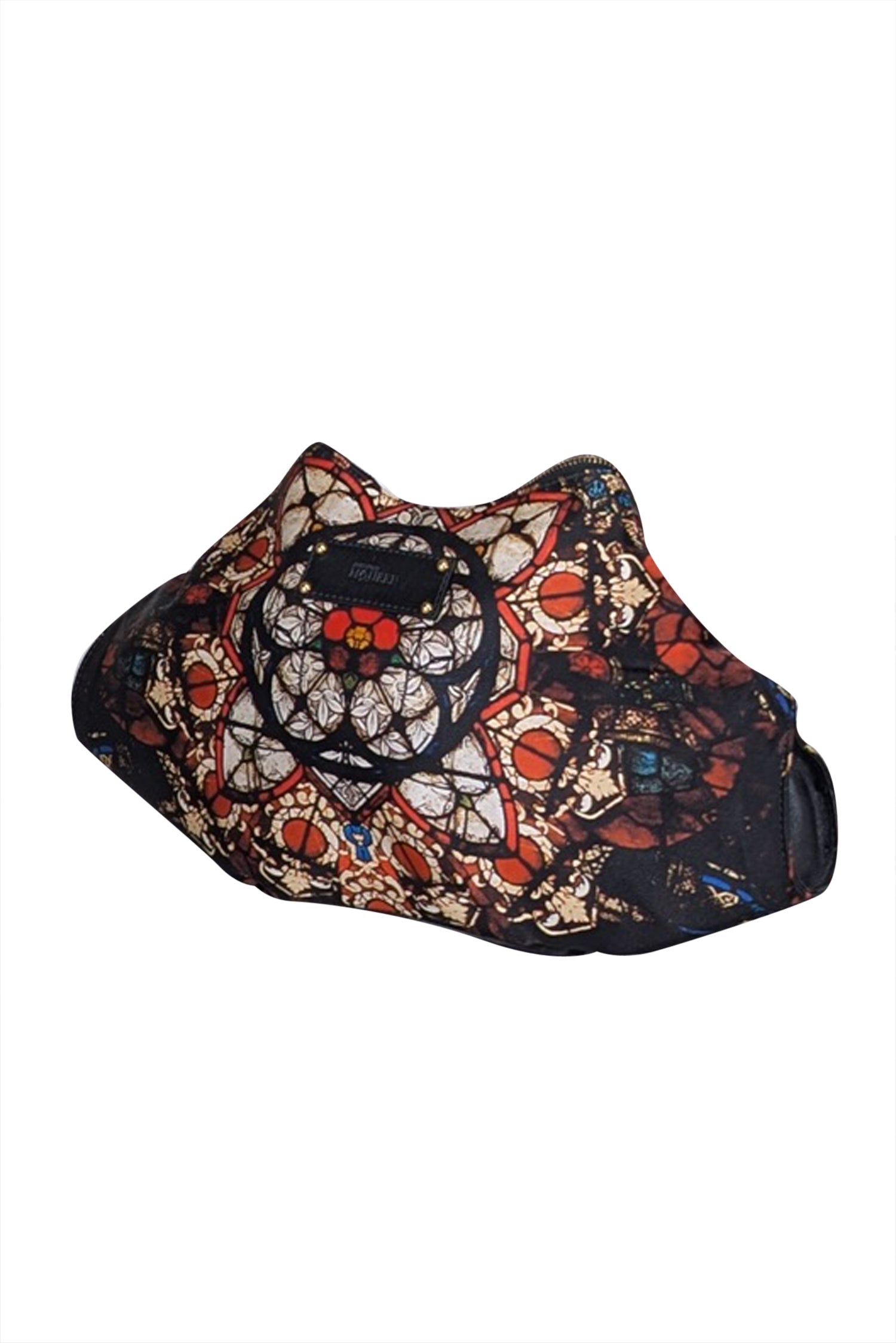Alexander McQueen - Stunning Black Satin Manta Clutch with Cream, Red & Blue Medallion Print