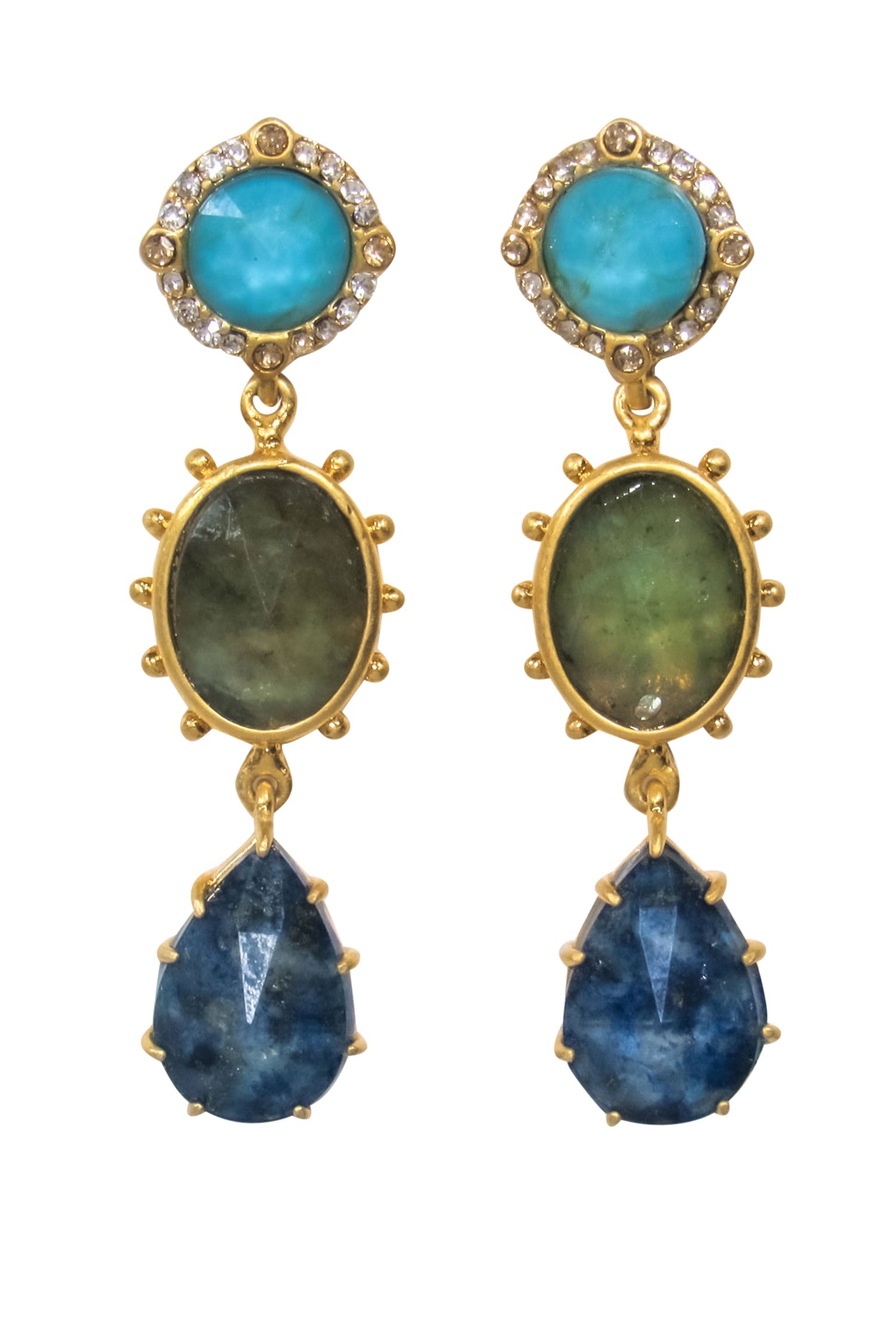 Kate Spade Glittering Gold, Blue & Green Jeweled Drop Earrings