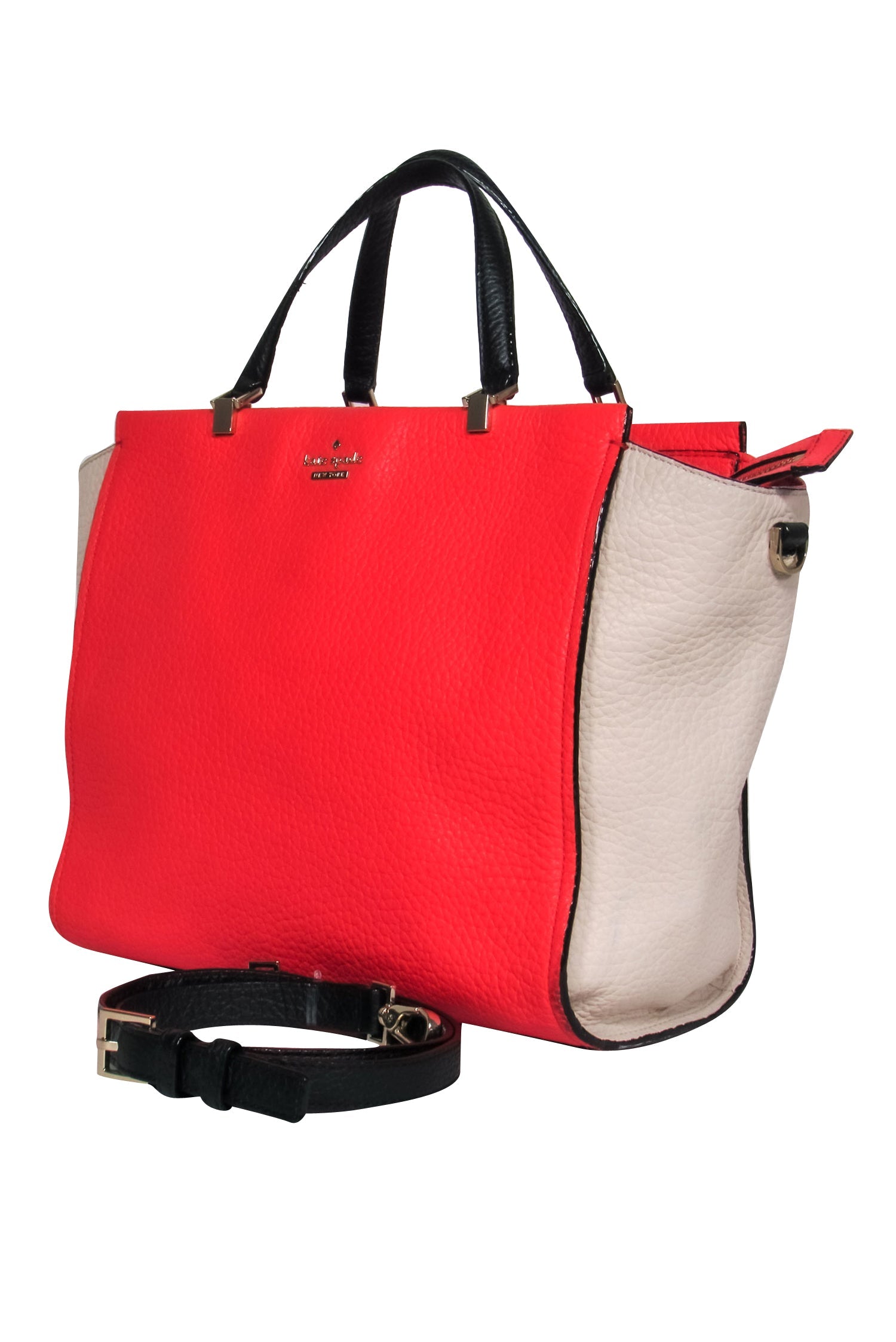 Kate Spade Neon Coral, Beige & Black Colorblock Handbag - A Splash of Fun!