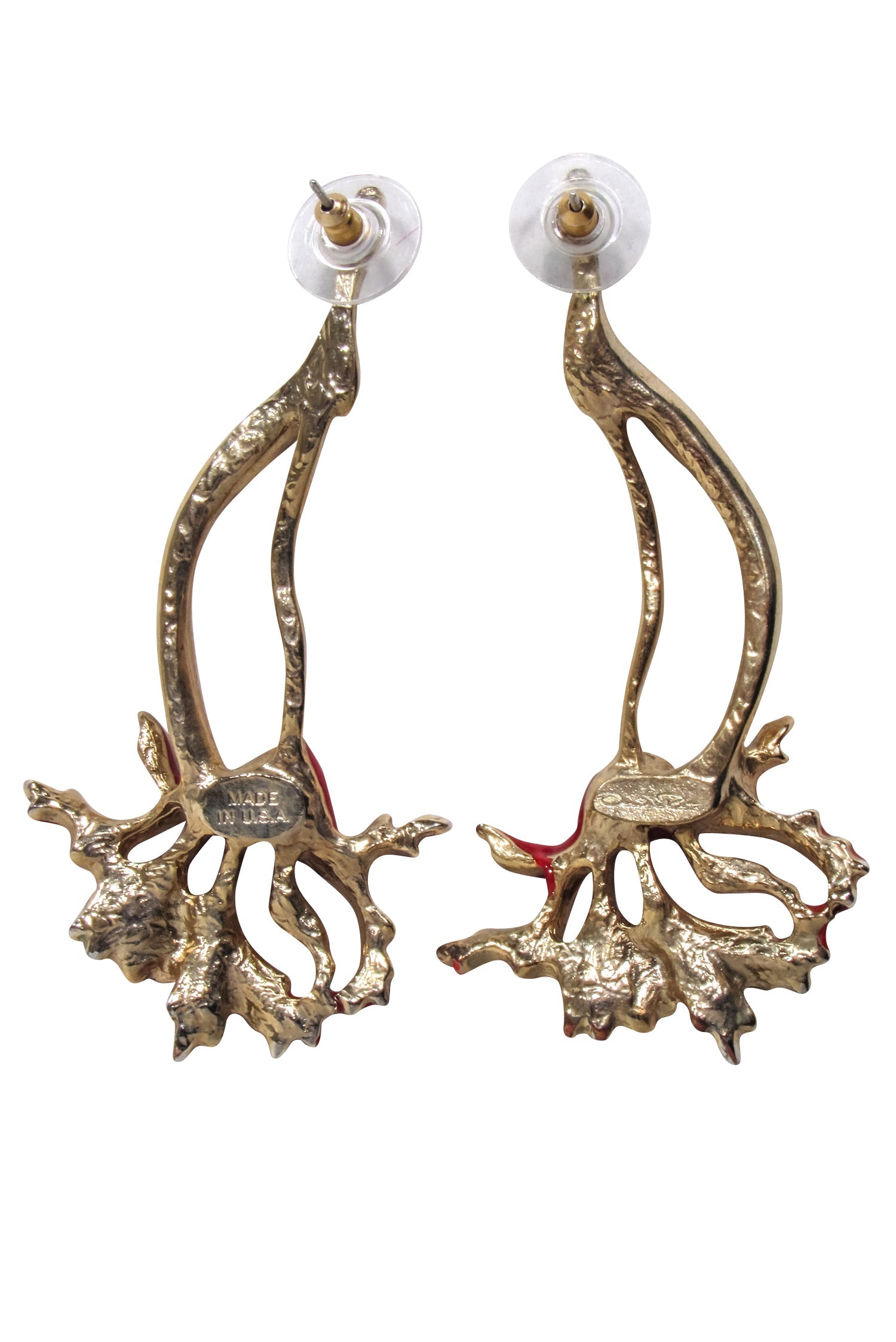 Oscar de la Renta's Stunning Gold & Red Carnation Leaf Earrings