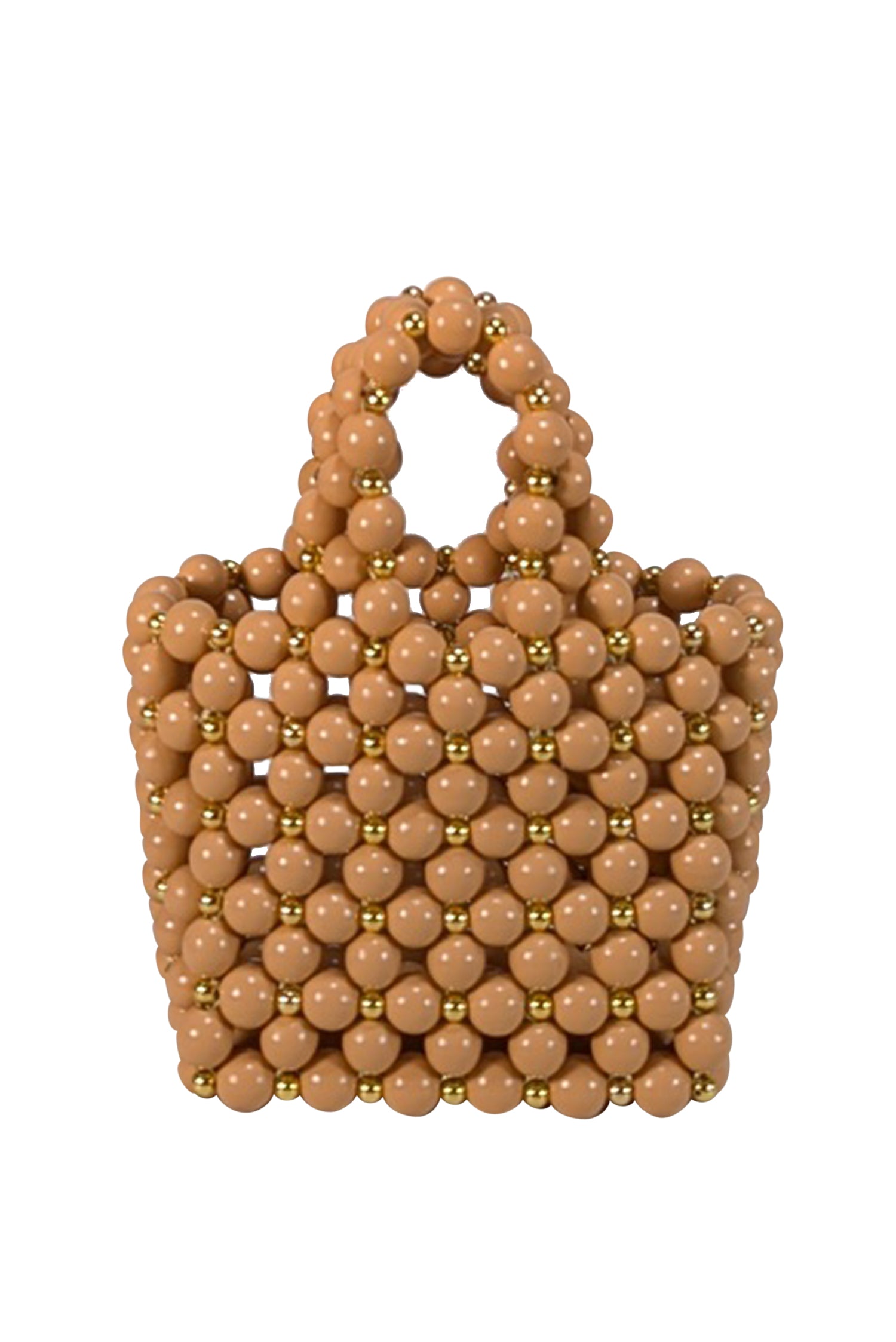 Vanina Tan & Gold Beaded Bohemian Mini Handbag