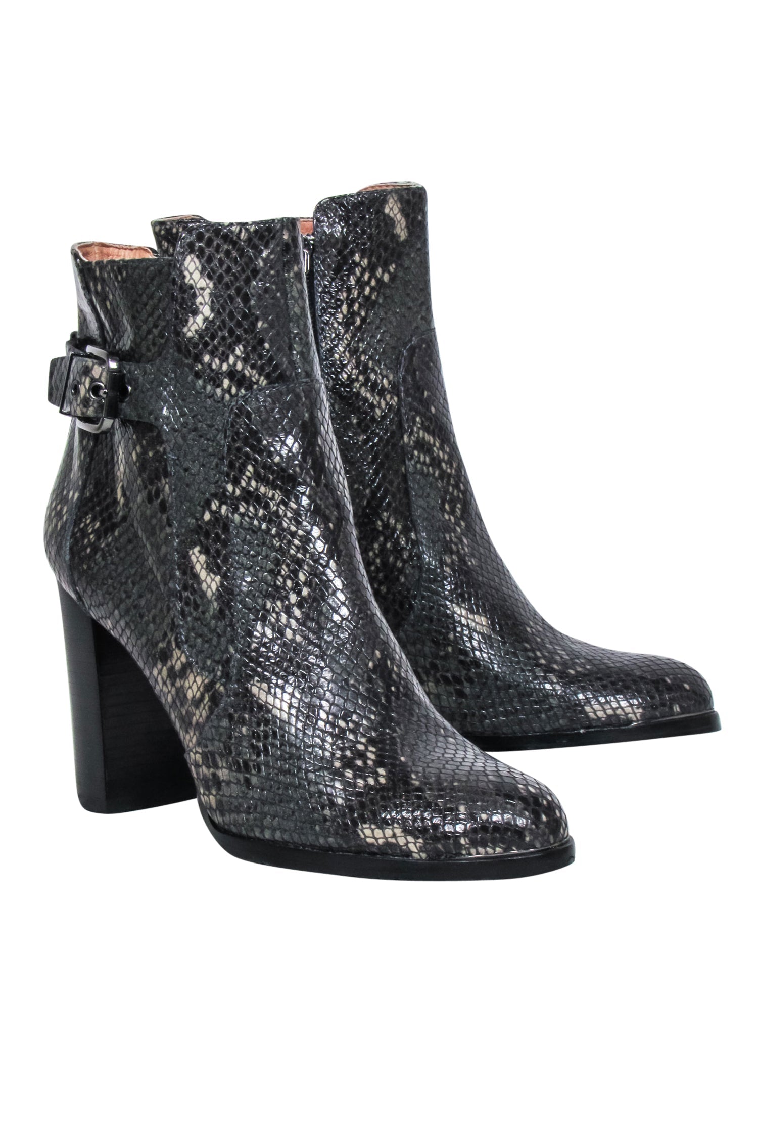 Donald J Pliner Grey & Black Python Embossed Leather Heeled Booties - Size 8.5, Fashion Statement!