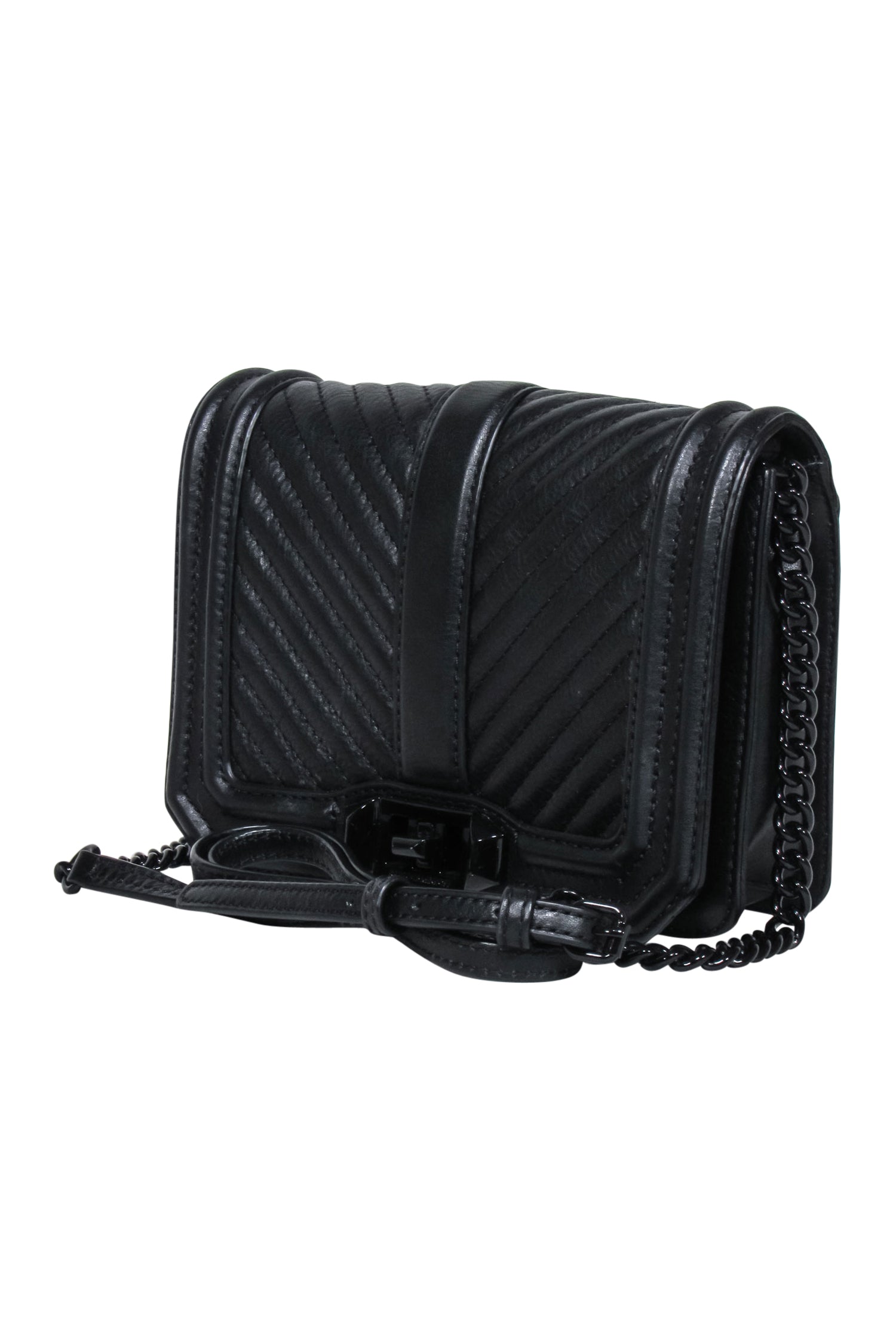 Rebecca Minkoff Black Chevron Front Leather Crossbody Bag - Fashion Must-Have