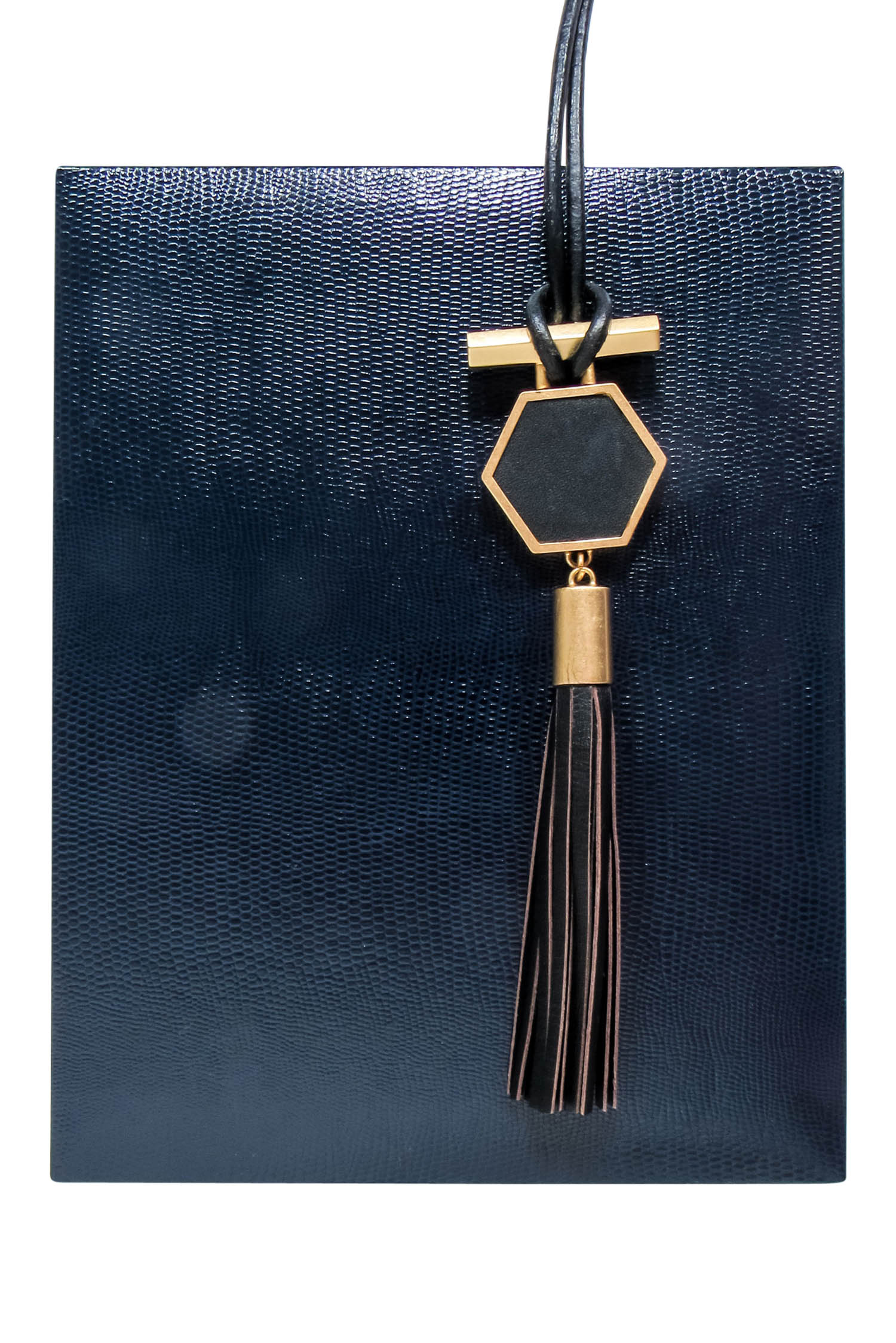 Brooks Brothers - Stunning Black Leather & Gold Hexagonal Tassel Necklace