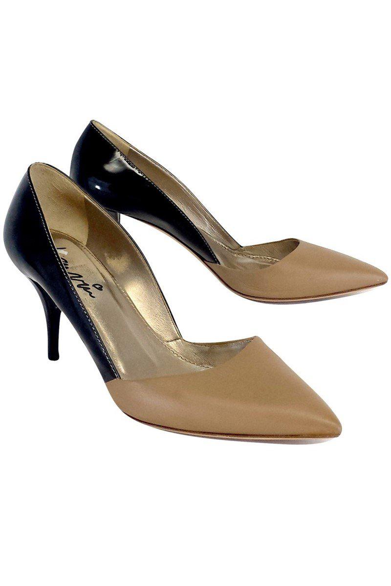 Lanvin Tan & Black Patent Leather Colorblock Heels - Size 11 - Irresistible Italian Elegance