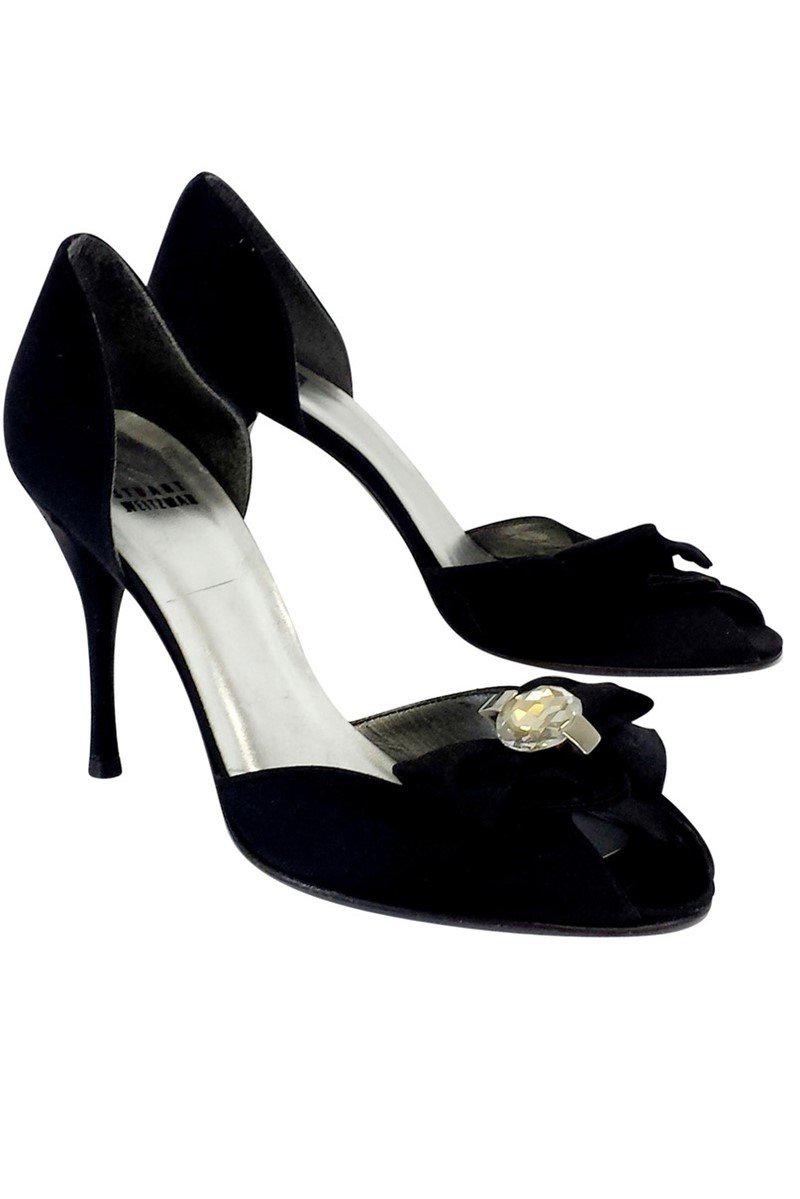 Stunning Stuart Weitzman Black Satin Jeweled Peep Toe Heels in Size 10 - Grab Yours Now!