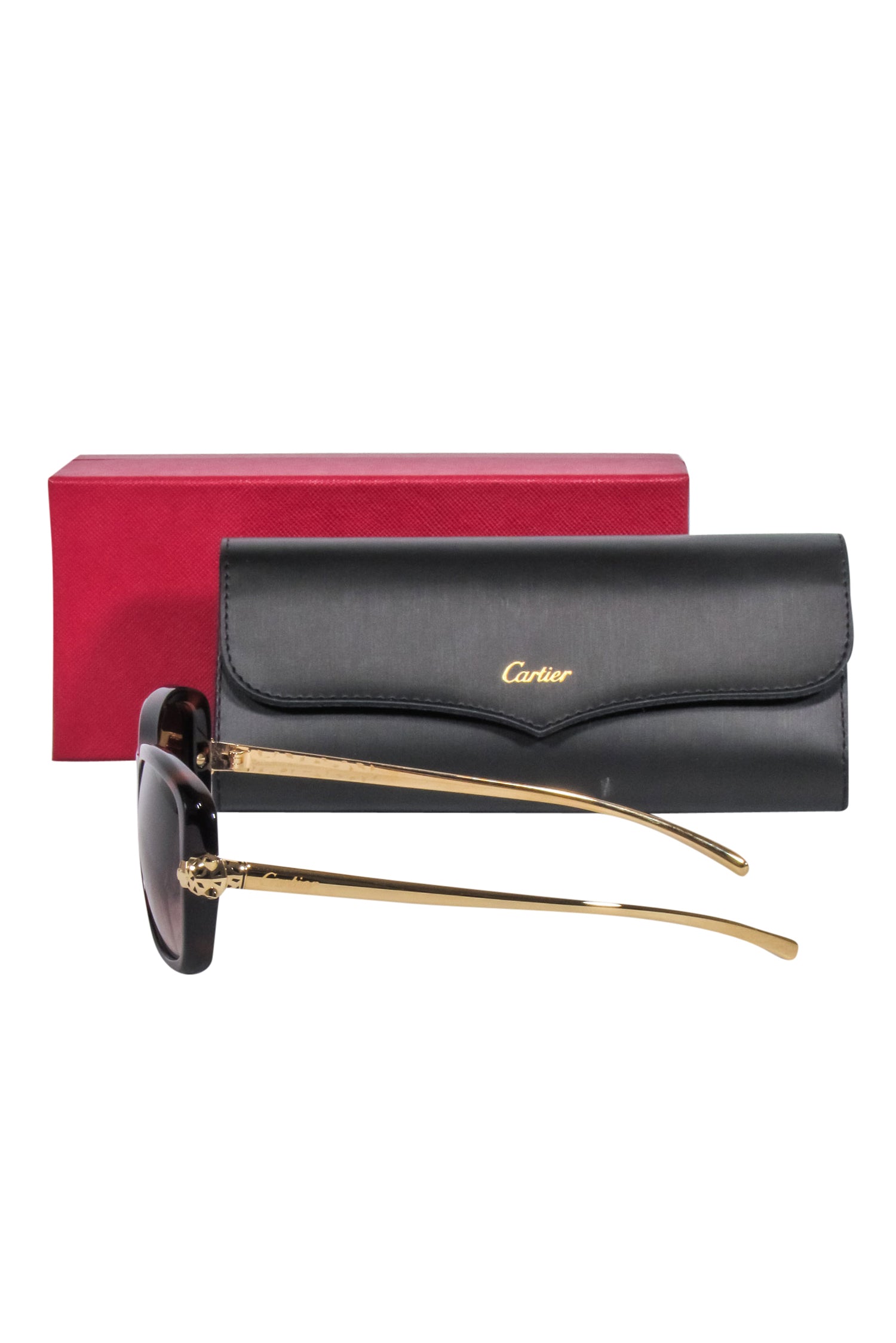 Cartier - Stylish Brown Tortoise Sunglasses with Gold Legs