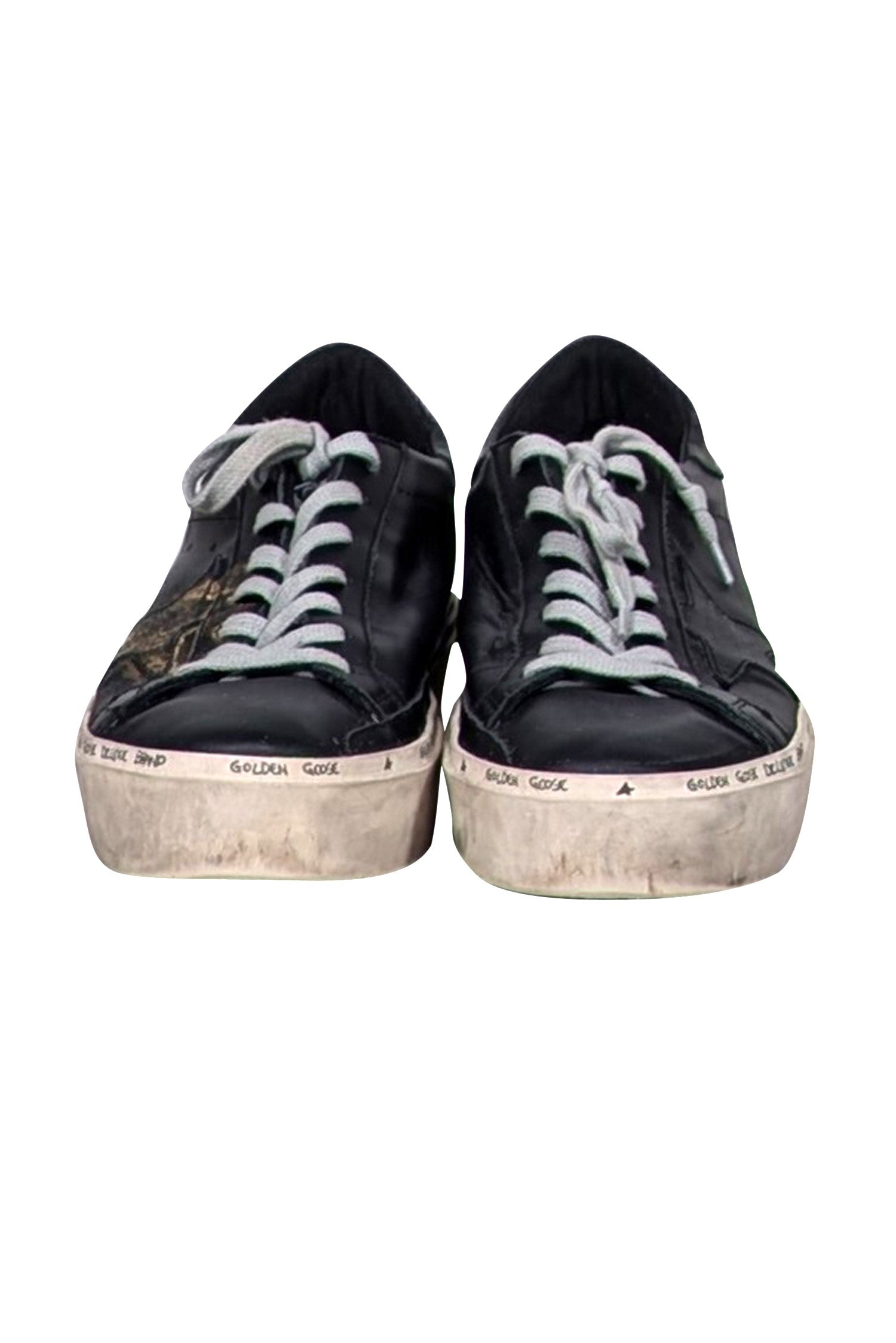 Golden Goose Hi-Star Black Leather Sneakers with Gold Detail - Size 10
