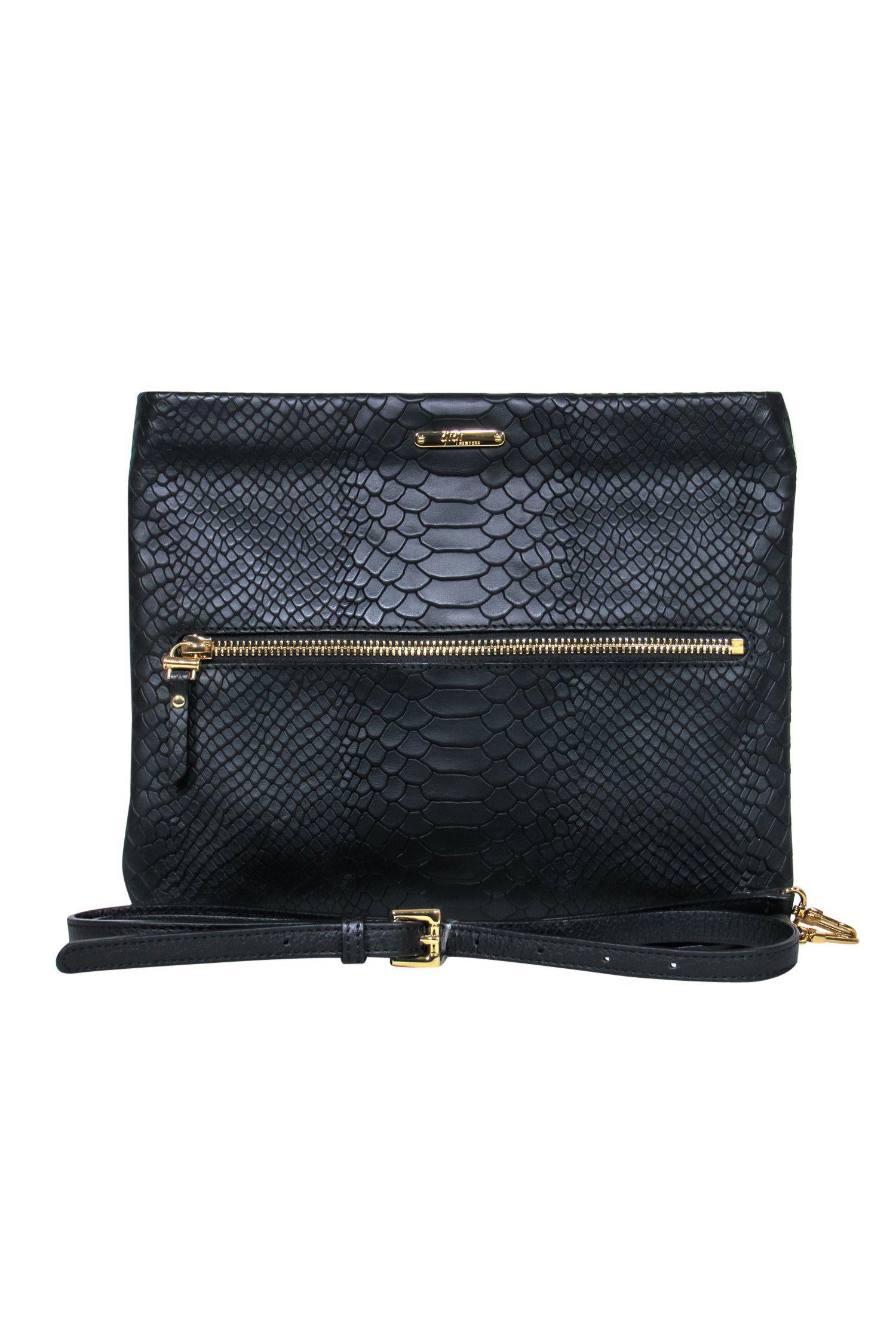 Gigi New York - Stunning Black Leather Snakeskin Embossed Convertible Crossbody
