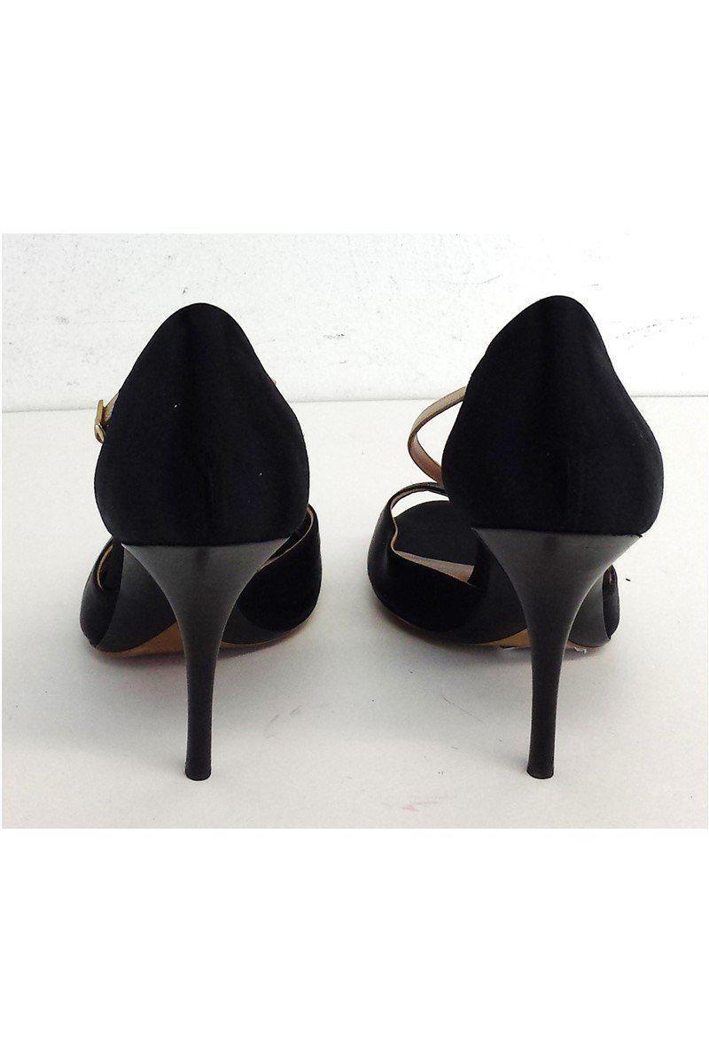 Gorgeous Tabitha Simmons Black & Gold Satin T Strap Heels - Size 8