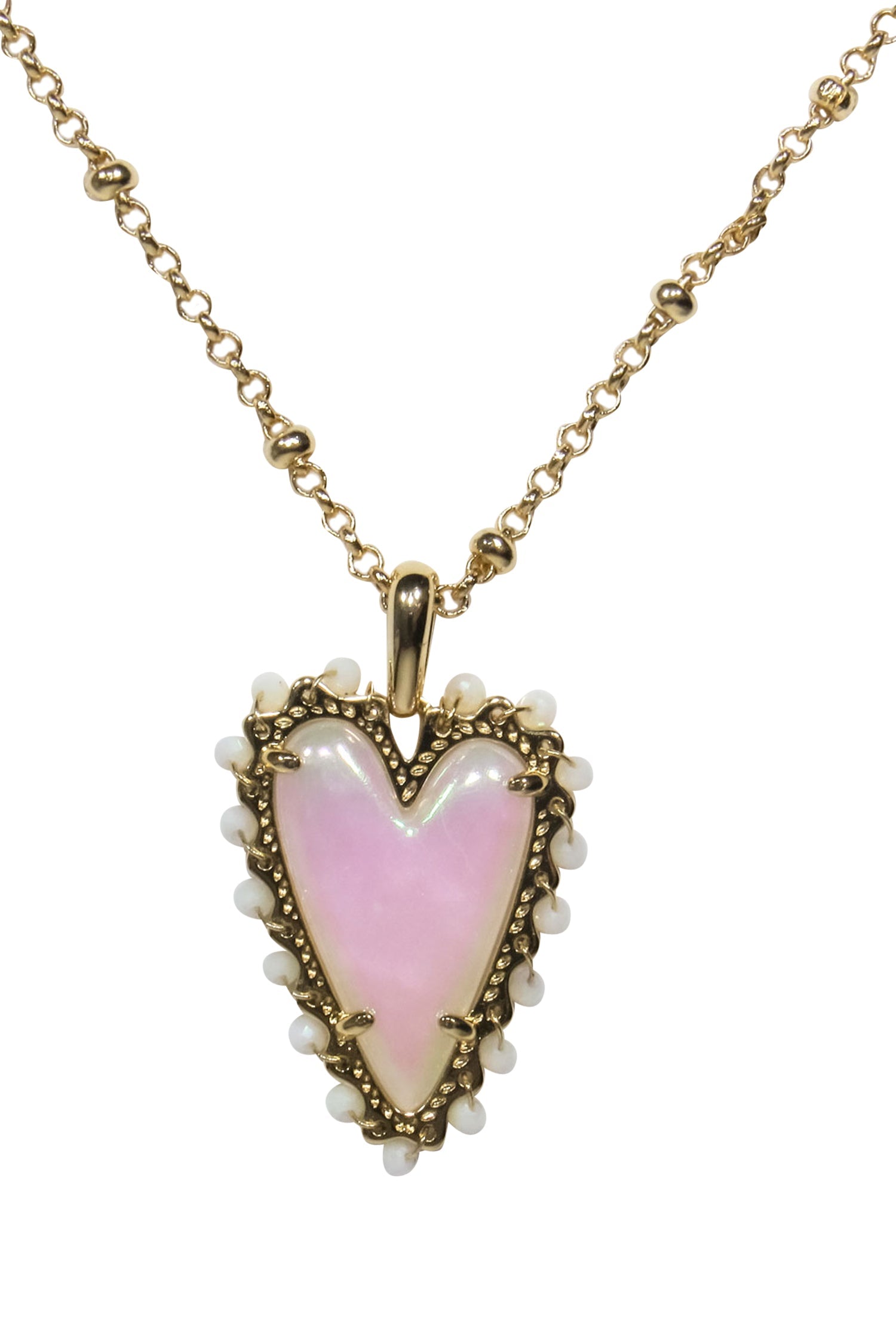 Kendra Scott's Irresistible Gold Chain Ansley Necklace with Iridescent Heart Pendant