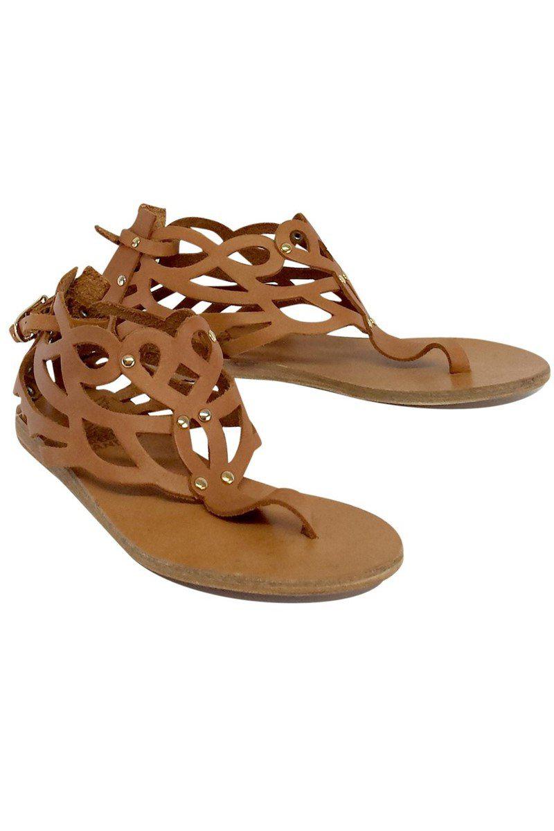 Gorgeous Ancient Greek Tan Cut-Out Leather Sandals - Size 6