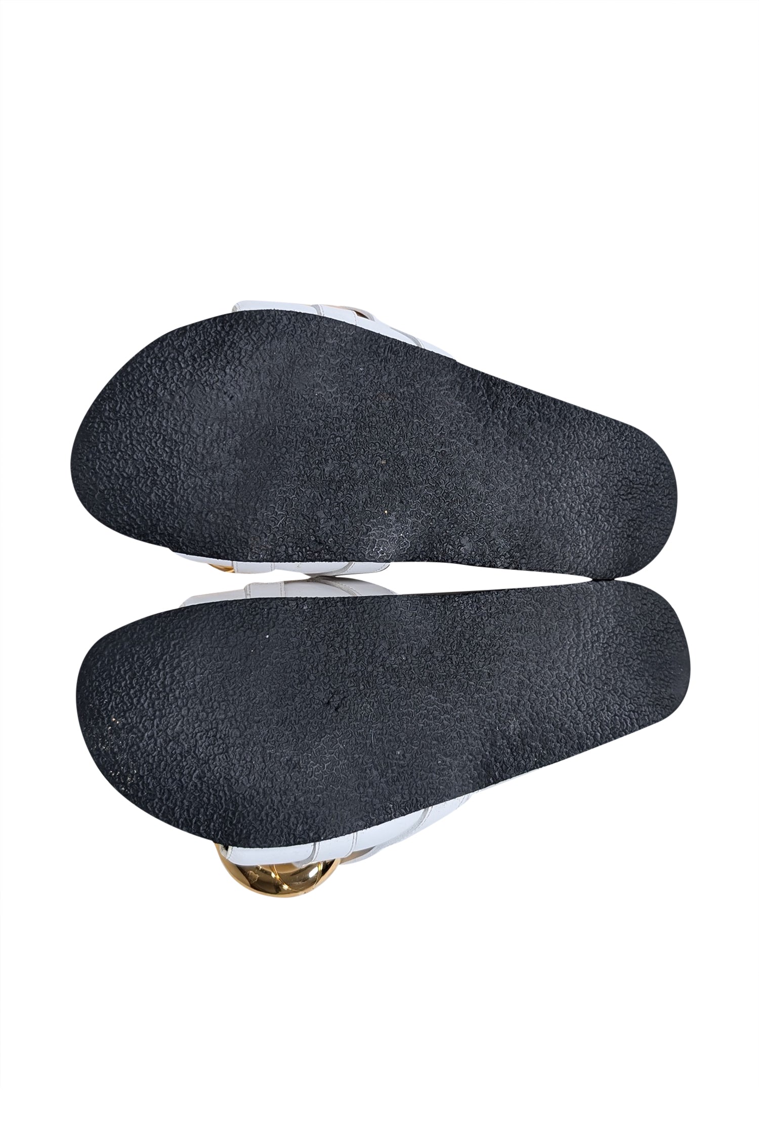 JW Anderson Ivory Leather Slide Sandals with Stunning Chunky Gold Chain - Size 7