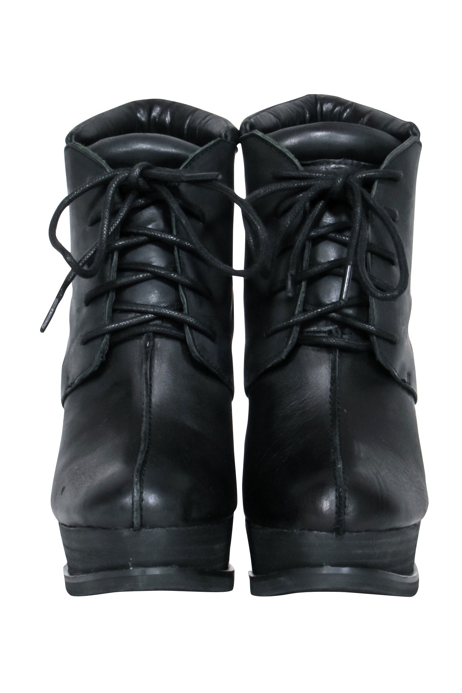 Leon Max - Stunning Black Leather Platform Short Boots in Size 6.5