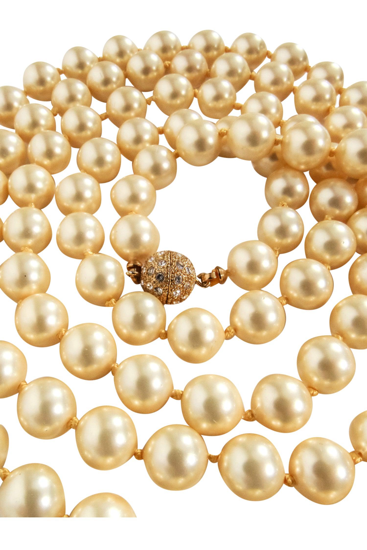 Patty Tobin's Glamorous Pearl Strand Necklace with Sparkling Rhinestone Clasp