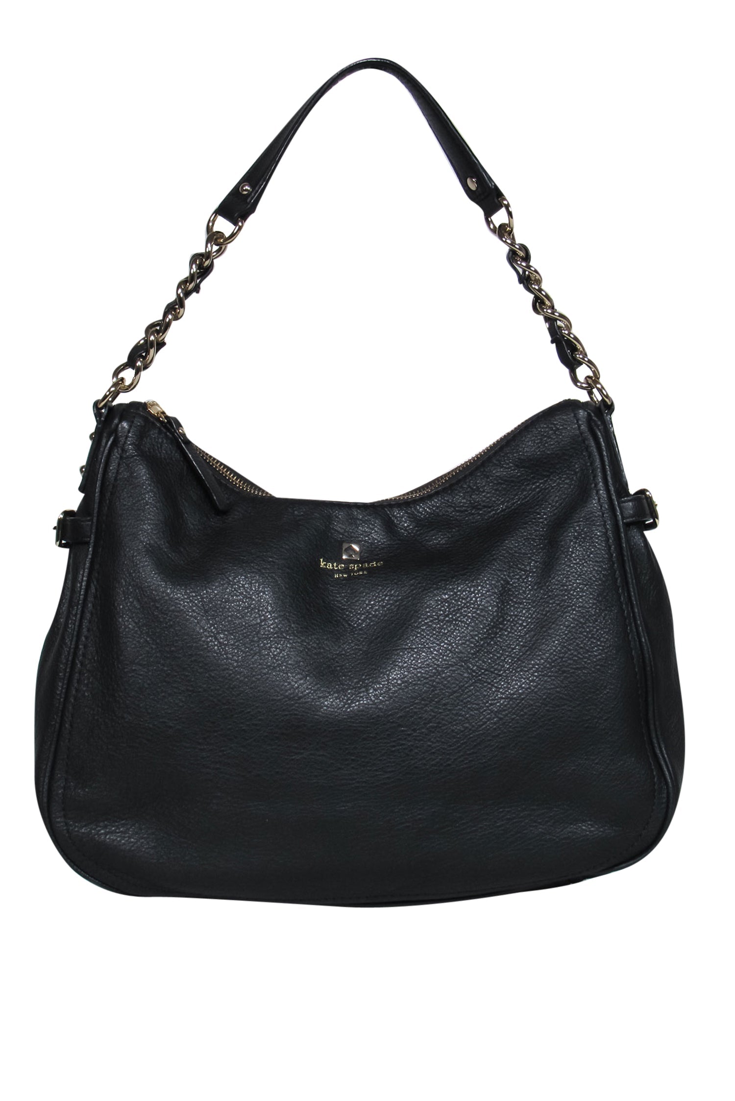 Kate Spade Black Pebbled Leather Shoulder Bag with Gold Chain - A Timeless Beauty