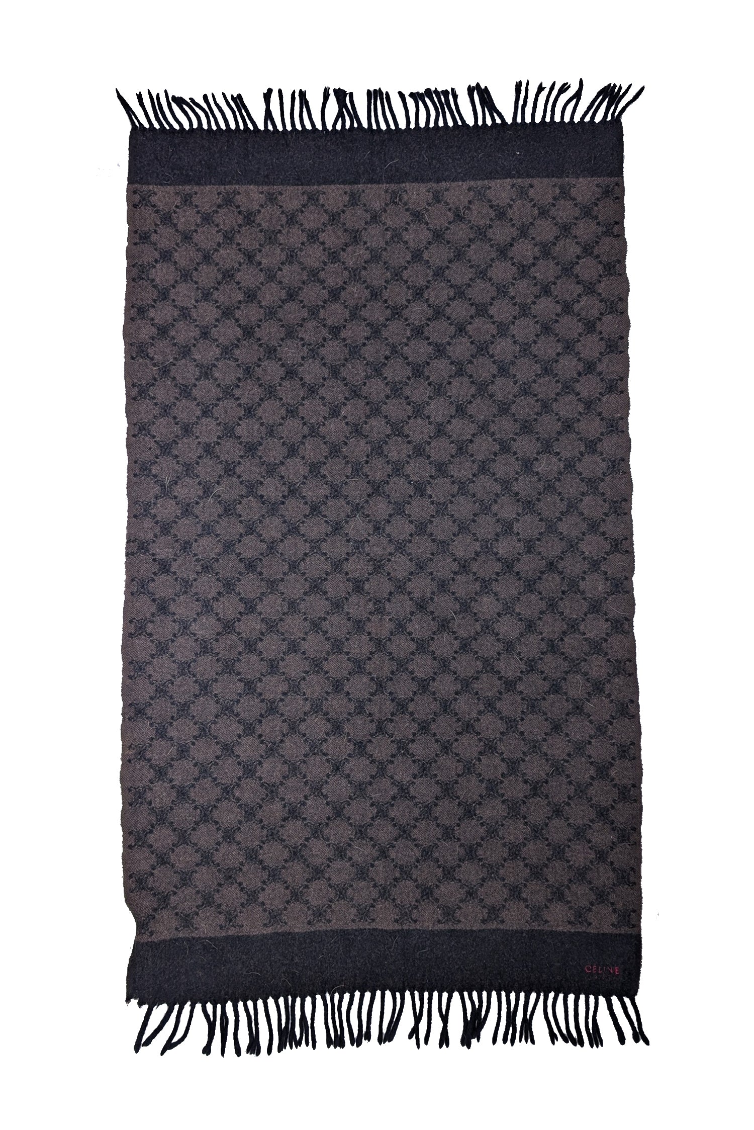 Celine's Stunning Black & Brown Logo Print Wool Scarf