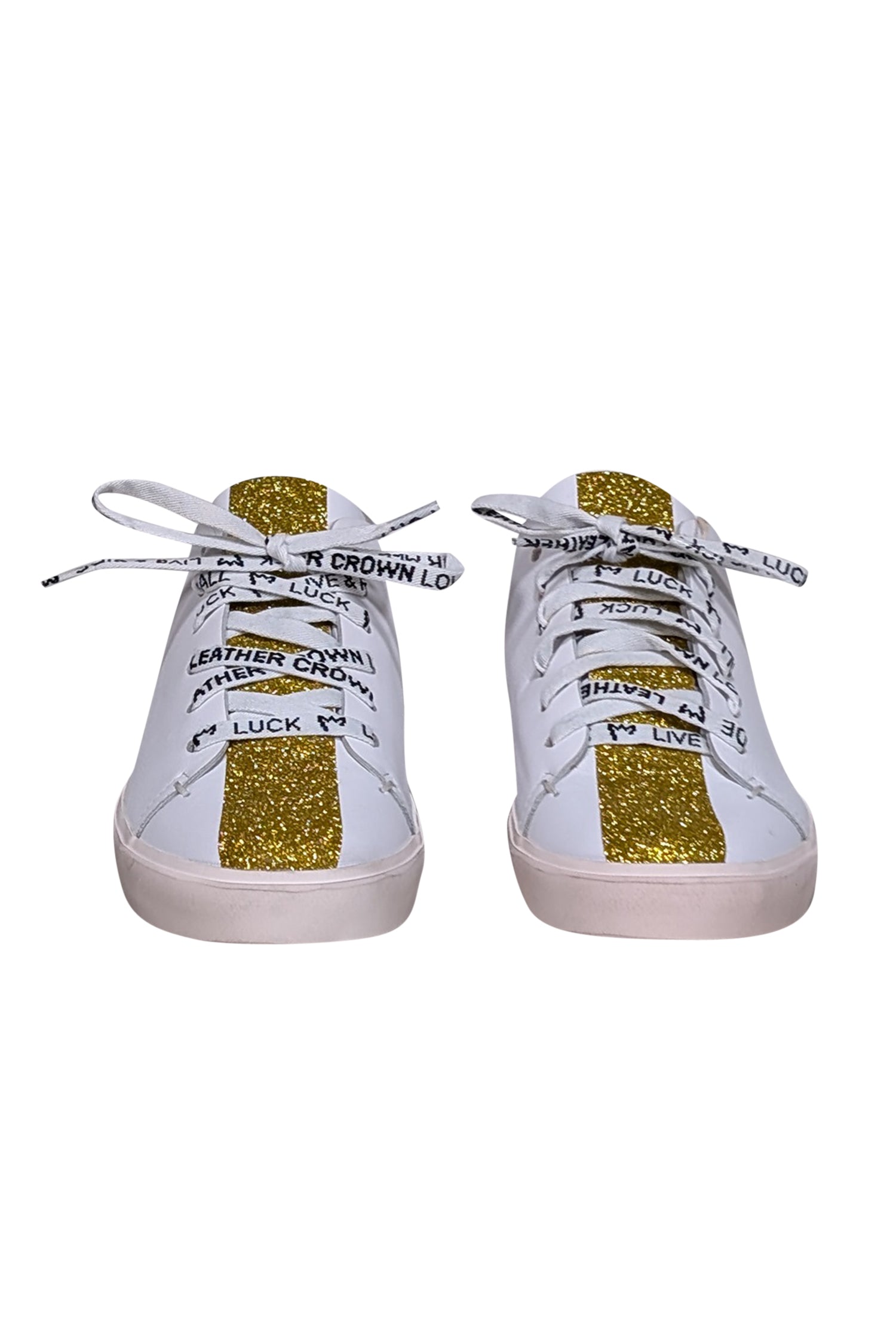 Gorgeous White Leather Crown Sneakers with Gold Glitter - Size 9