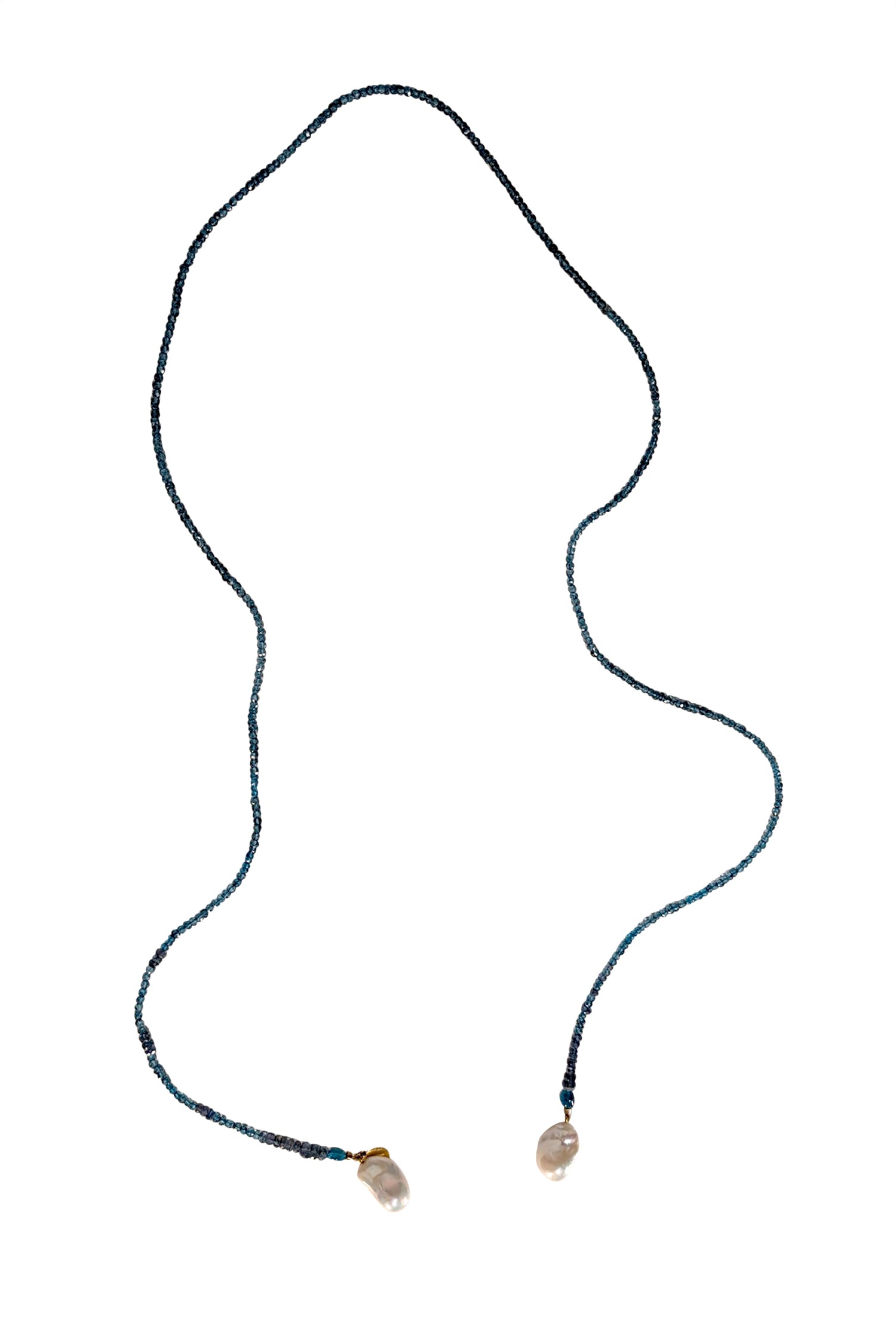 Perle by Lola - Stunning Teal Blue Beaded Lariat Necklace with Freshwater Pearls
