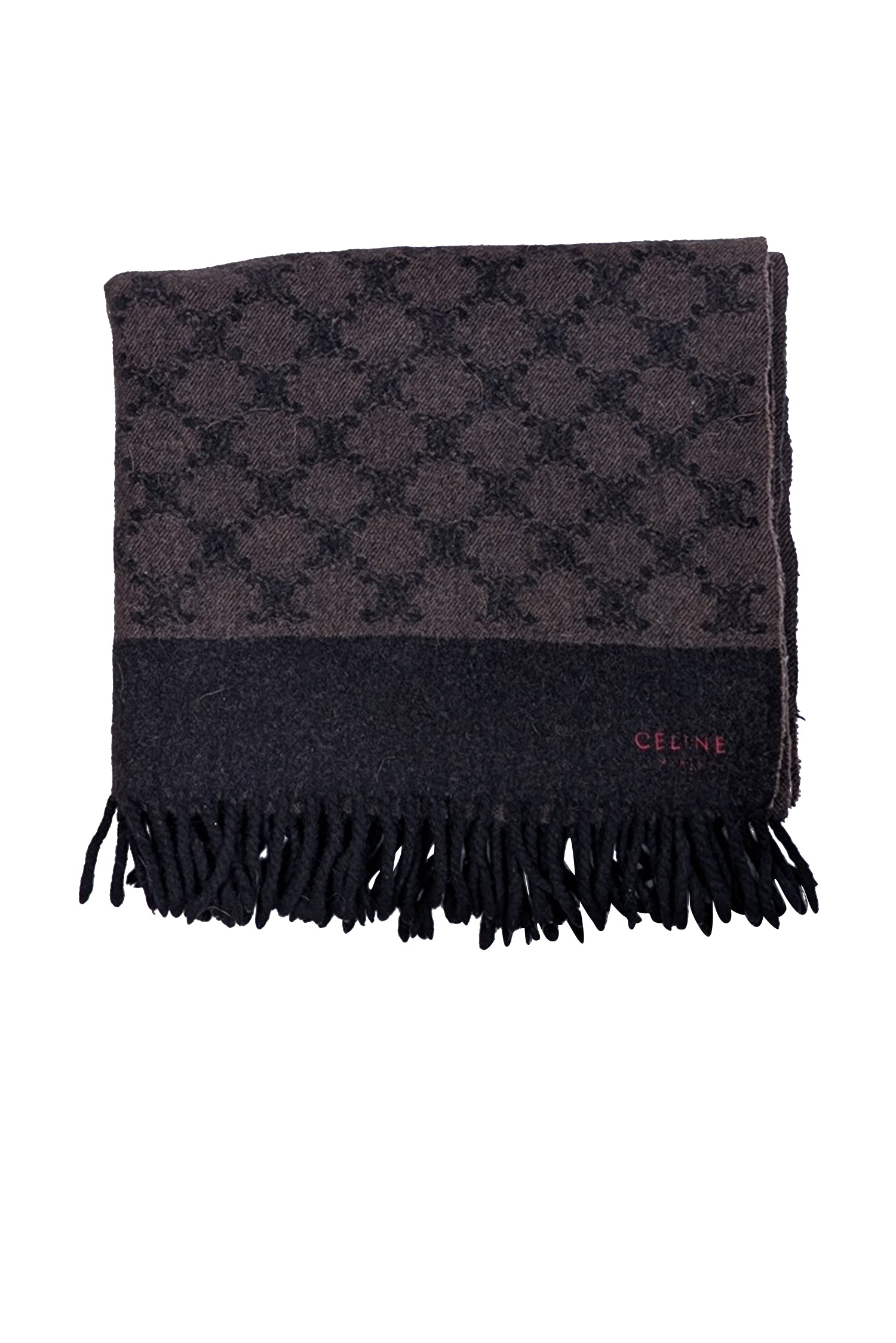 Celine's Stunning Black & Brown Logo Print Wool Scarf