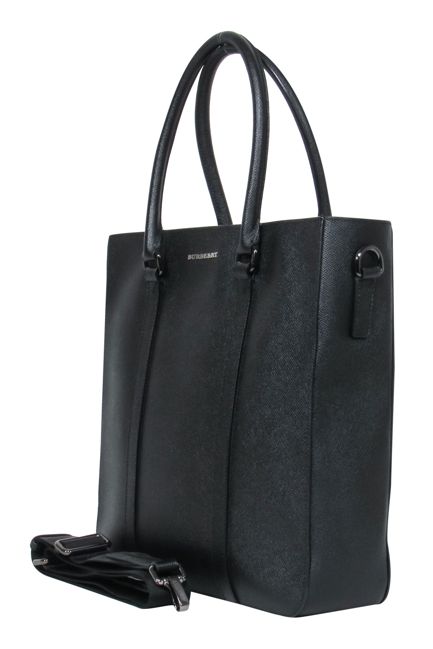 Burberry Black Textured Leather Convertible Luxury Satchel