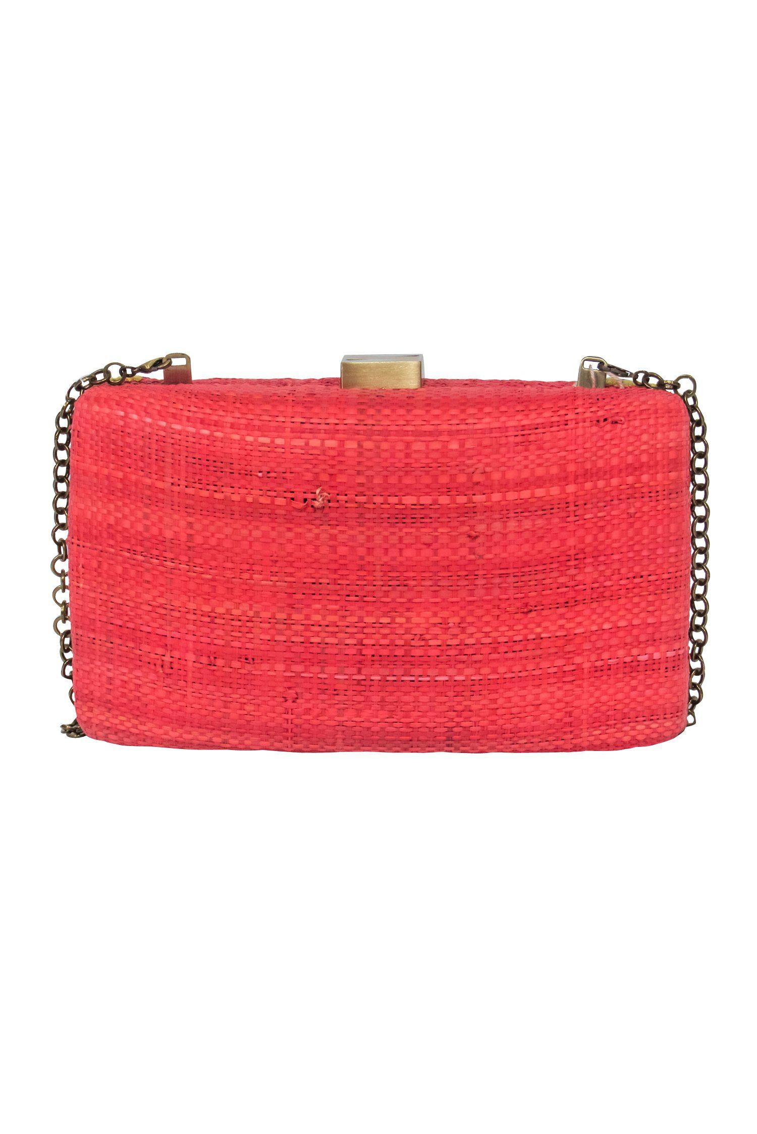 Serpui - Stunning Coral Wicker Structured Chain Crossbody with Butterfly Embroidery
