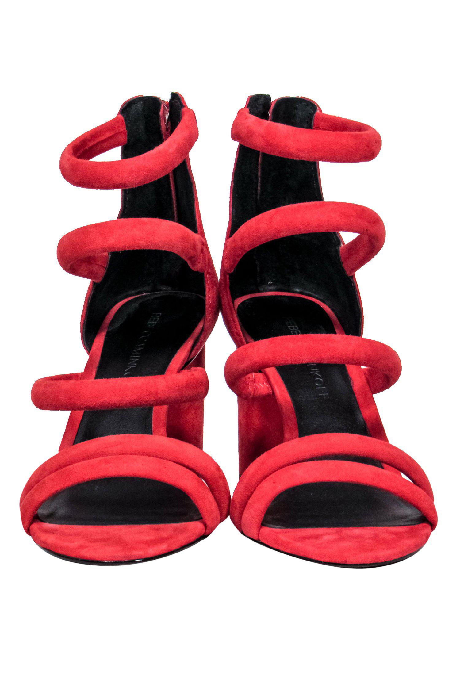 Rebecca Minkoff's Fiery Red Suede Strappy Pumps - Size 6