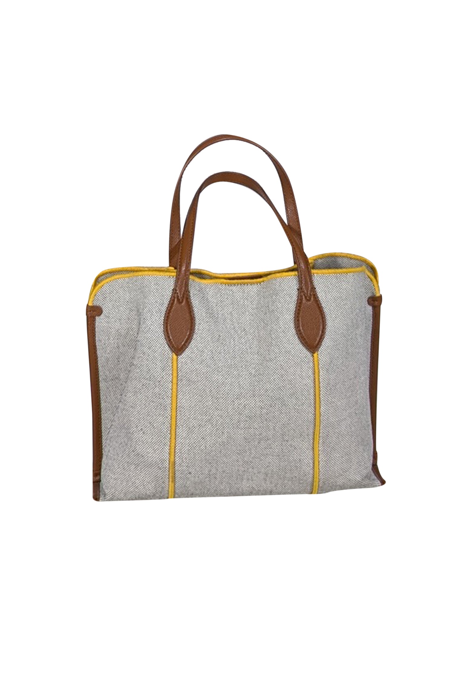 Furla - Stunning Beige & Black Blend Handbag with Vibrant Yellow Trim and Elegant Tan Leather