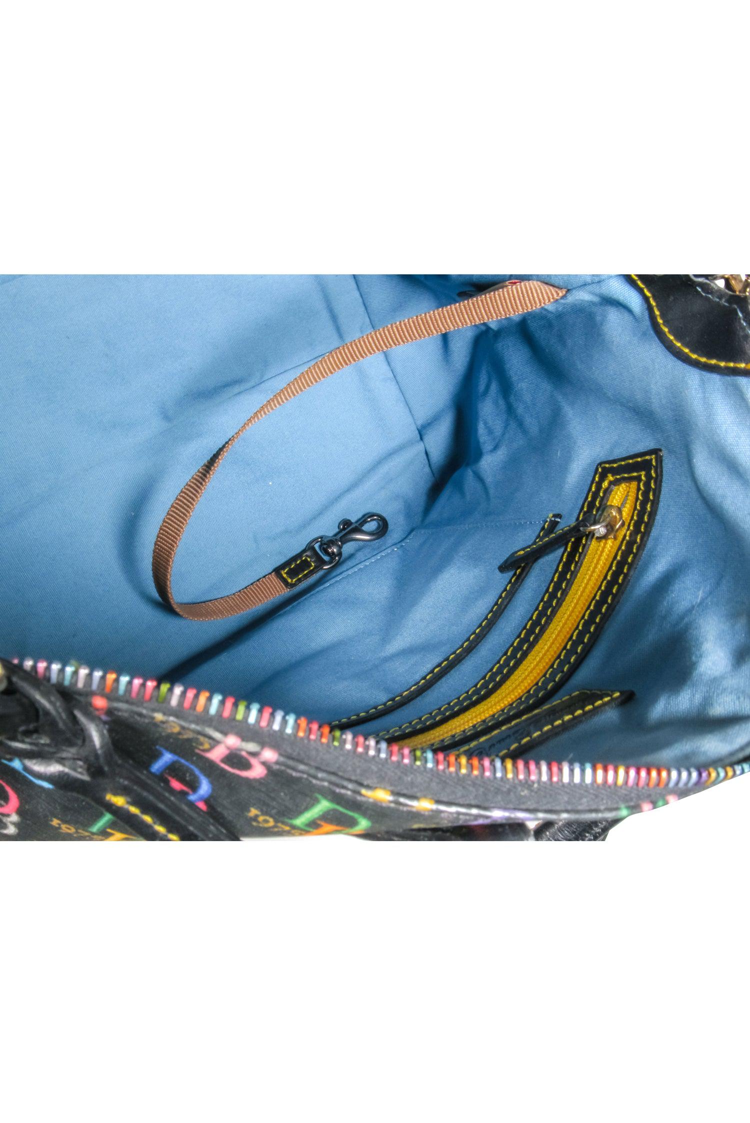 Dooney & Bourke - Stunning Black with Rainbow Monogram Print Satchel