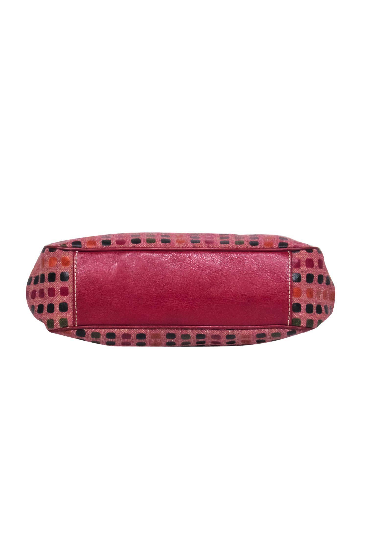 Isabella Fiore - Stunning Red Patterned Clasp Handbag with Flower Pin