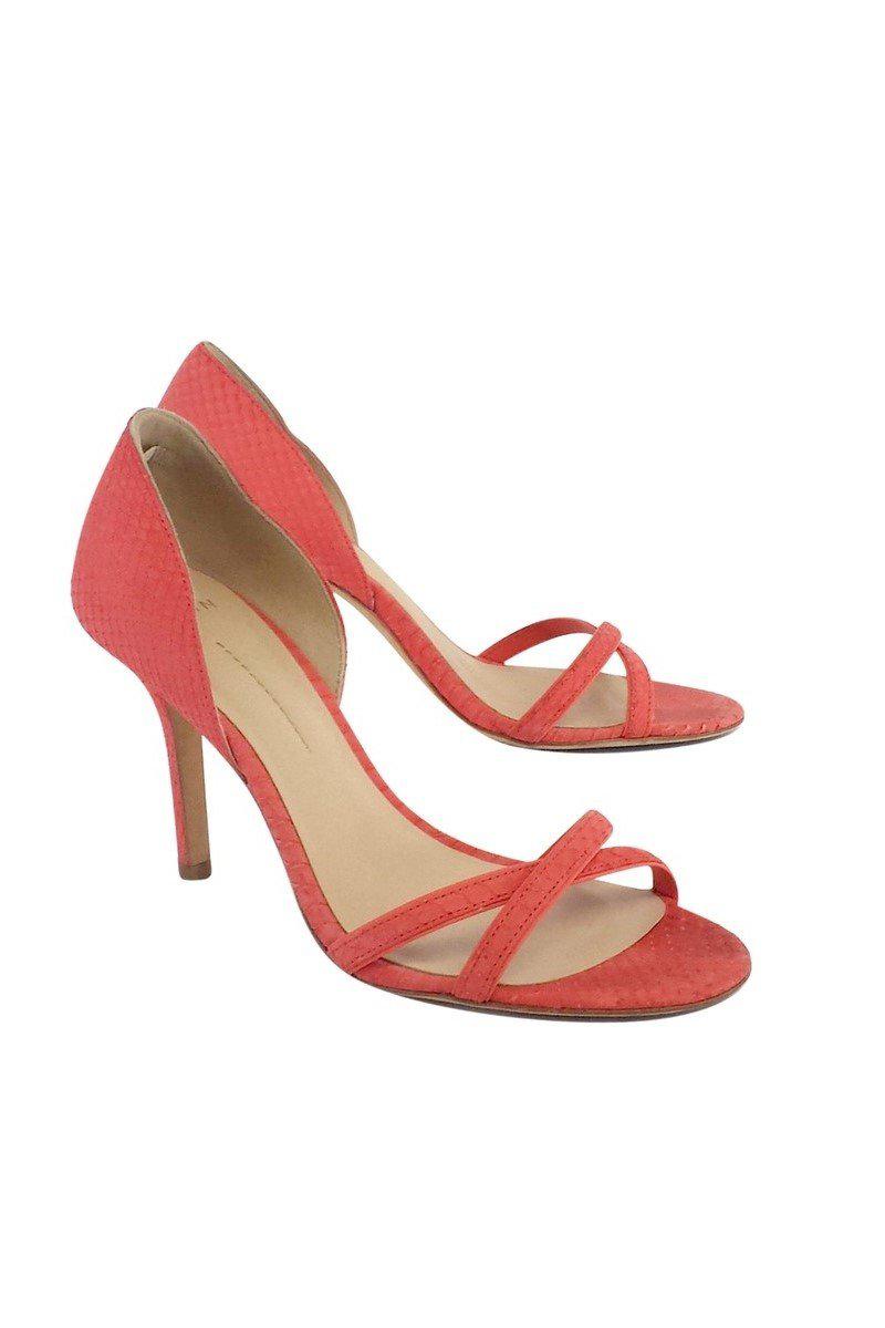 Aerin's Stunning Coral Snakeskin Strappy Heels in Size 7