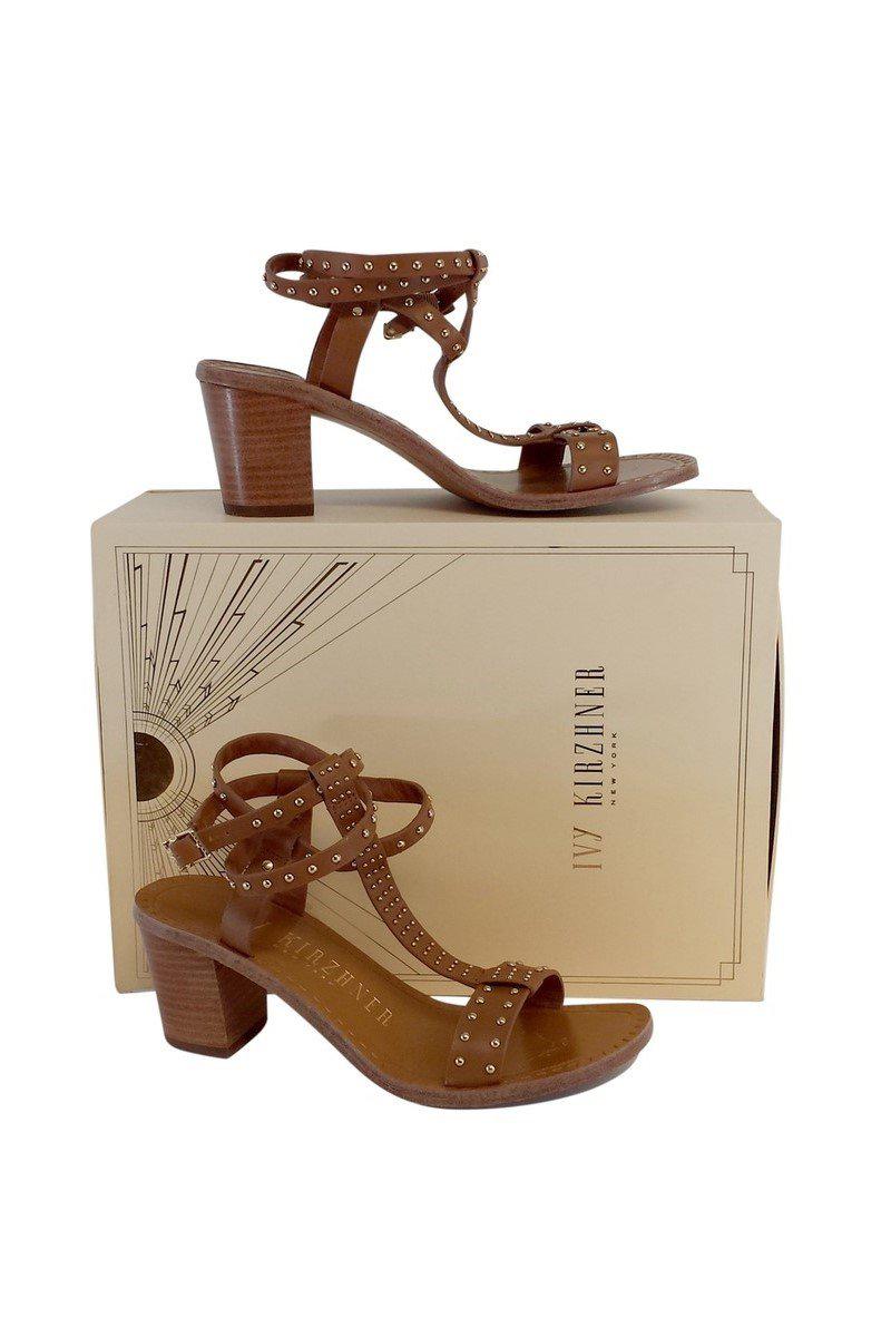Ivy Kirzhner's Stunning Cognac Olympian Studded Sandal Heels in Size 8