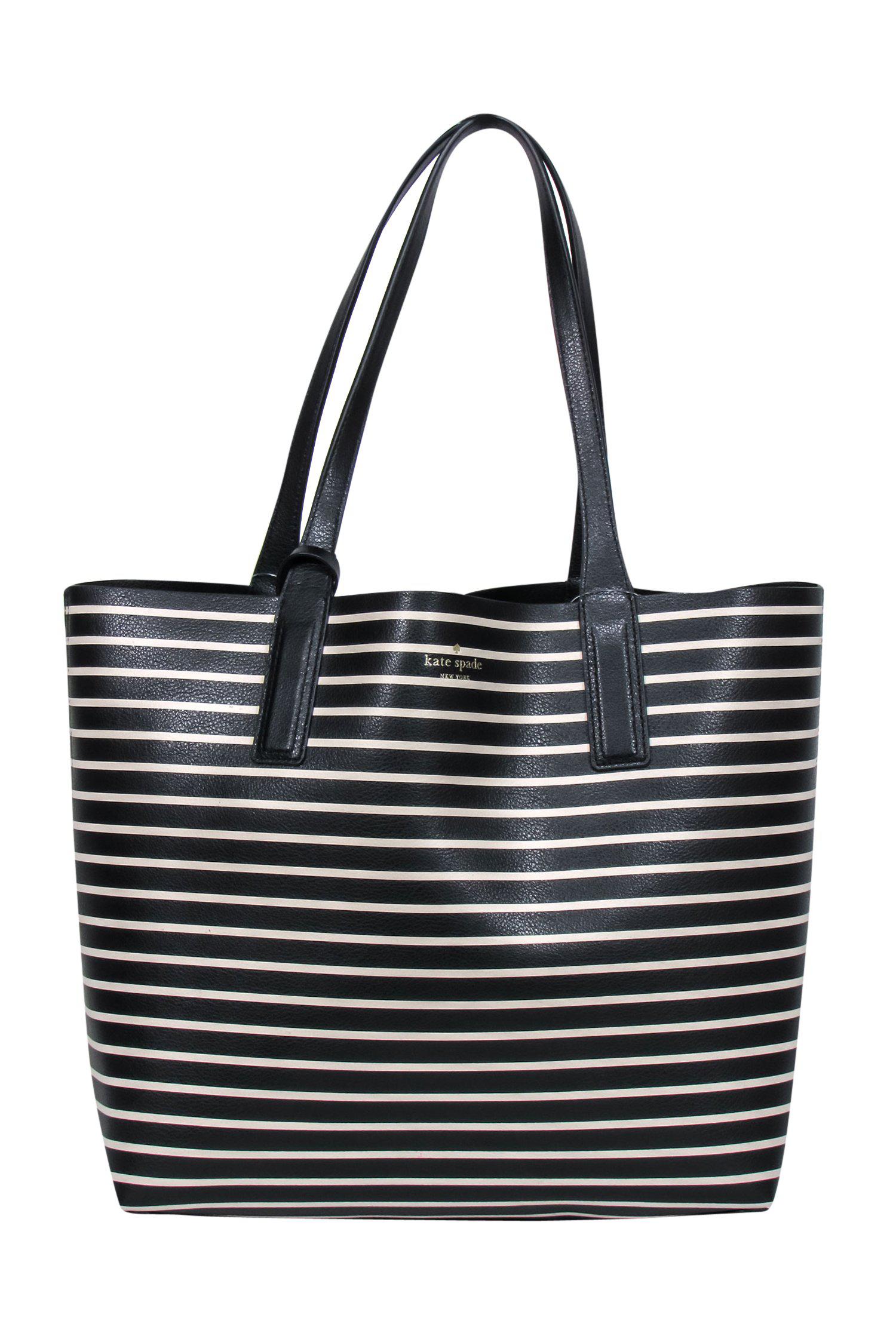 Kate Spade's Stunning Black Leather & Striped Tote with Zipper Pouch