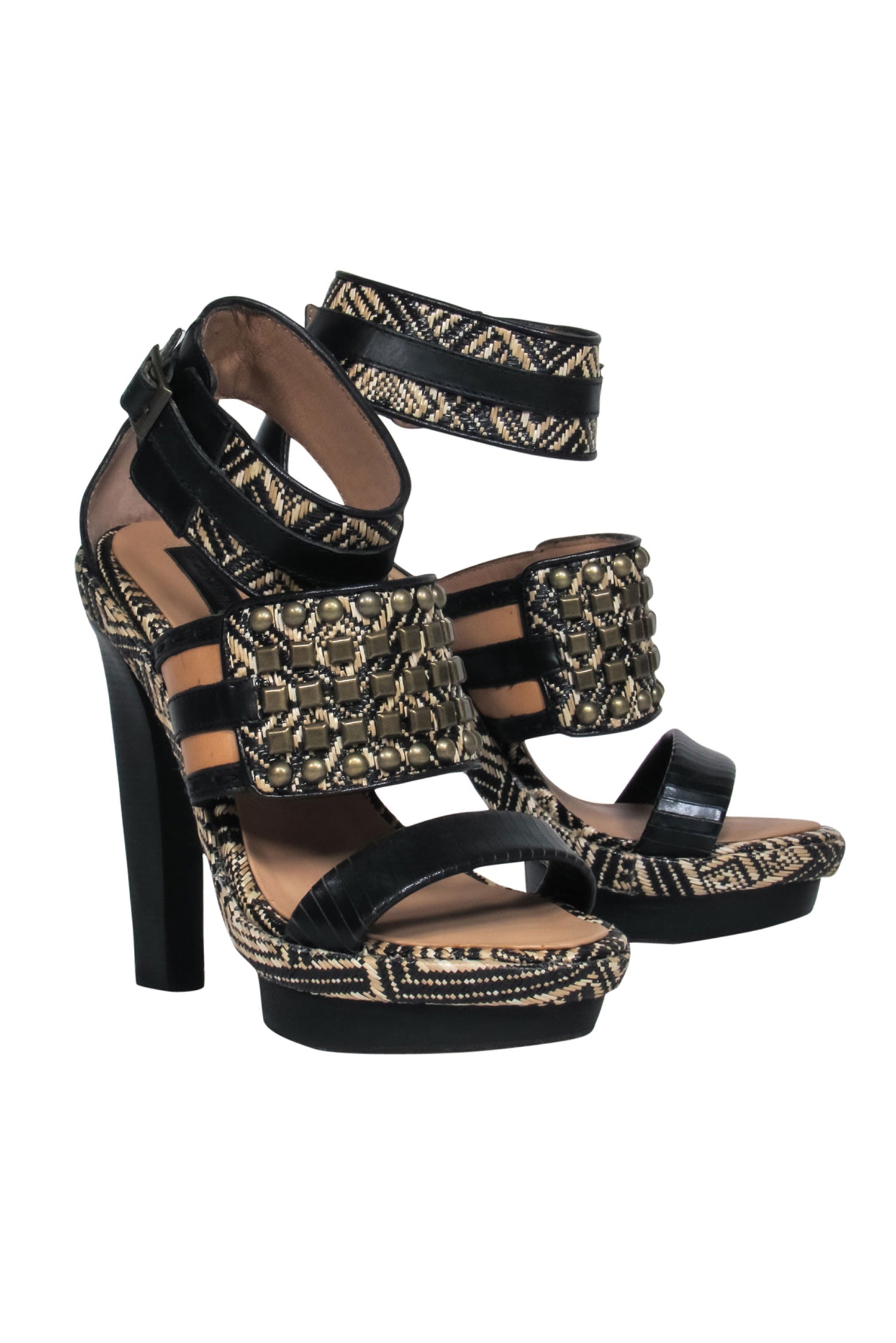 BCBG Max Azria - Stunning Black & Beige Studded Woven Heels in Size 5.5
