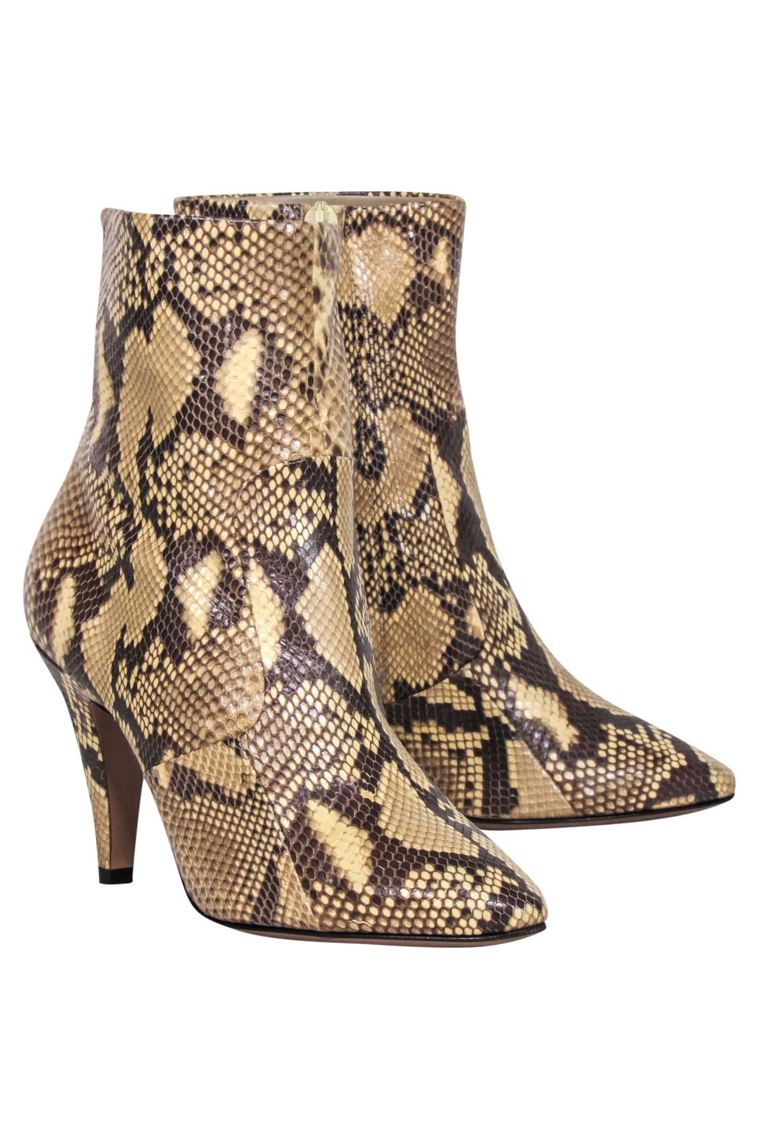 Celine Tan Snake Skin Ankle Heel Booties - Size 6 - Unleash Your Wild Style!
