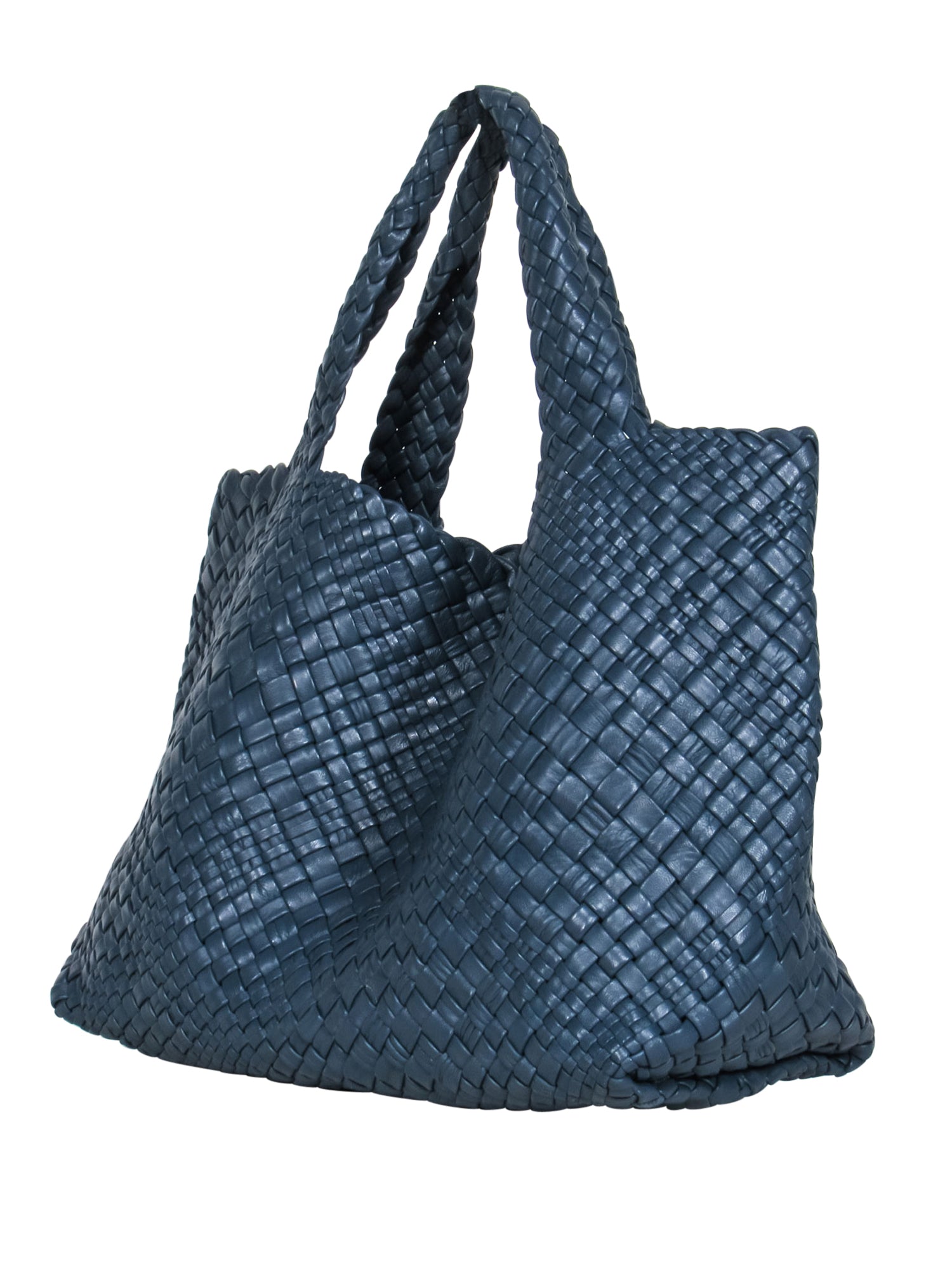 Falor - Stunning Large Blue Woven Leather Tote Bag