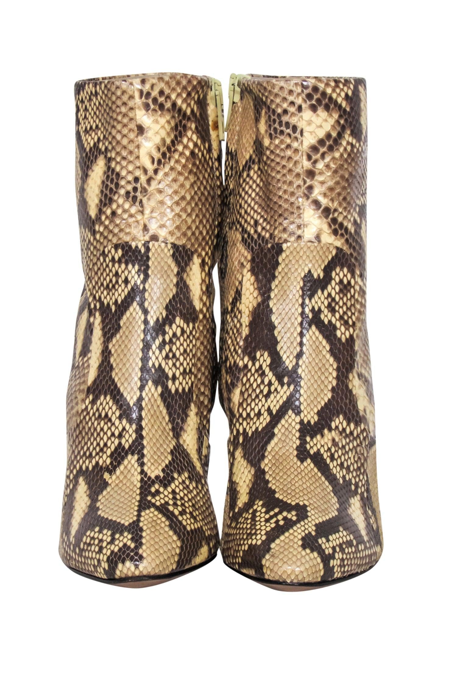 Celine Tan Snake Skin Ankle Heel Booties - Size 6 - Unleash Your Wild Style!