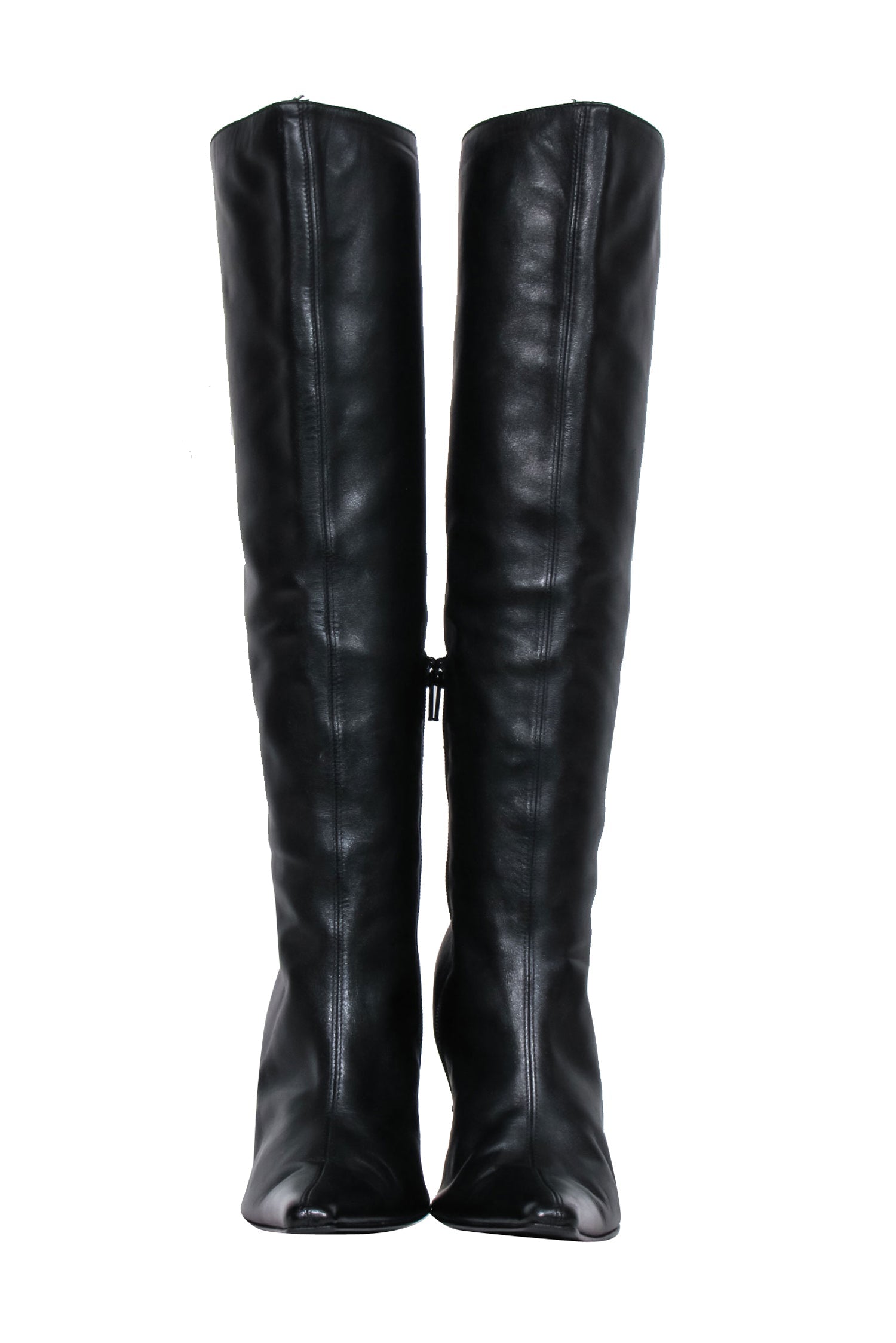 Versace Black Leather Boots with Stunning Gold Stiletto Heel - Size 8